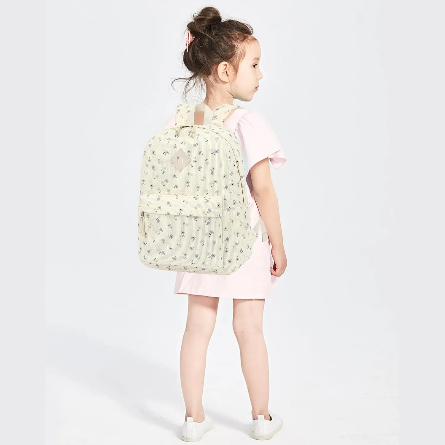 Corduroy Girls School Backpack - Teen Bookbags Kids Elementary Middle School Bookbags Women Travel Daypack (Flowers Purple)