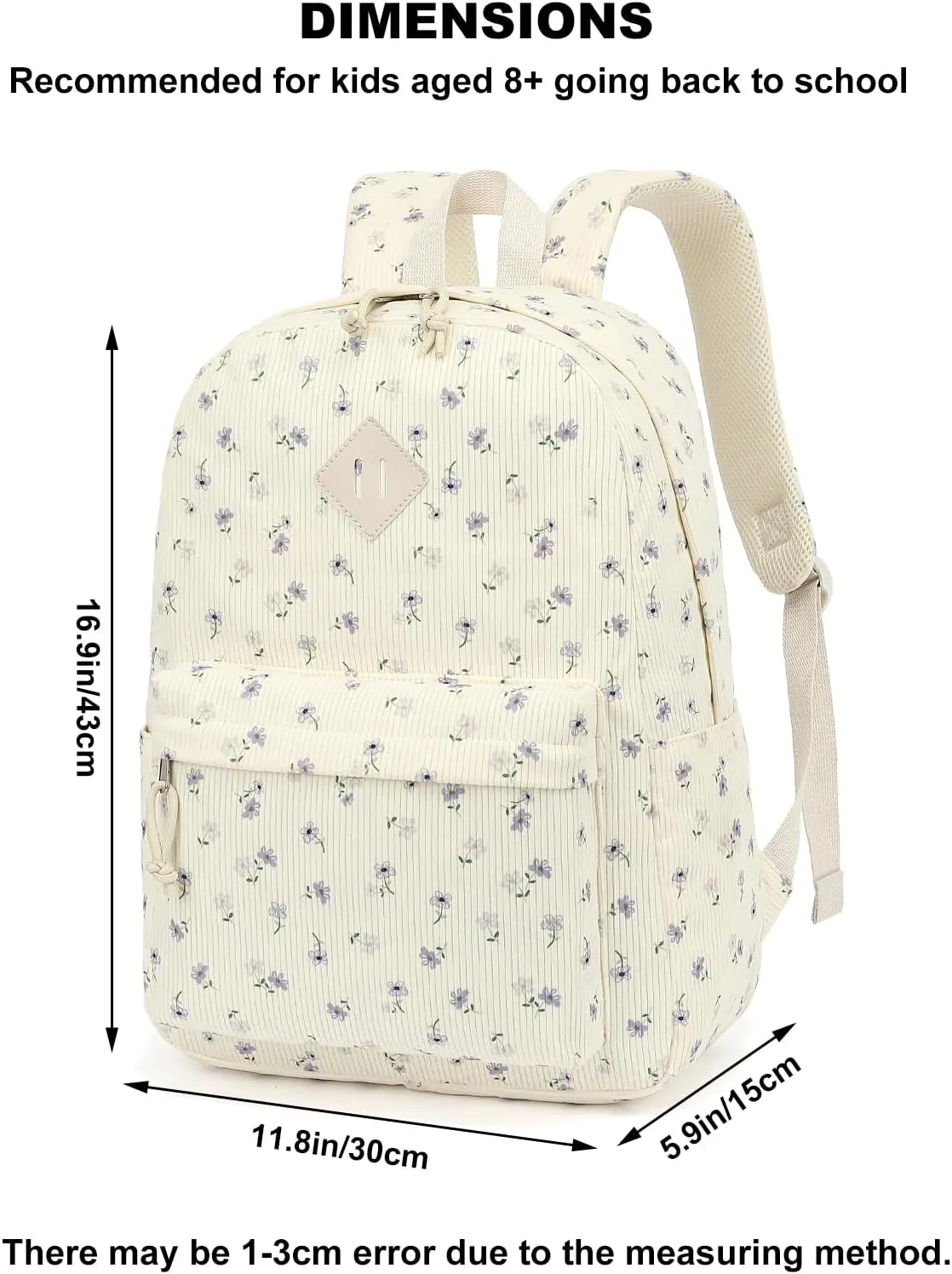 Corduroy Girls School Backpack - Teen Bookbags Kids Elementary Middle School Bookbags Women Travel Daypack (Flowers Purple)