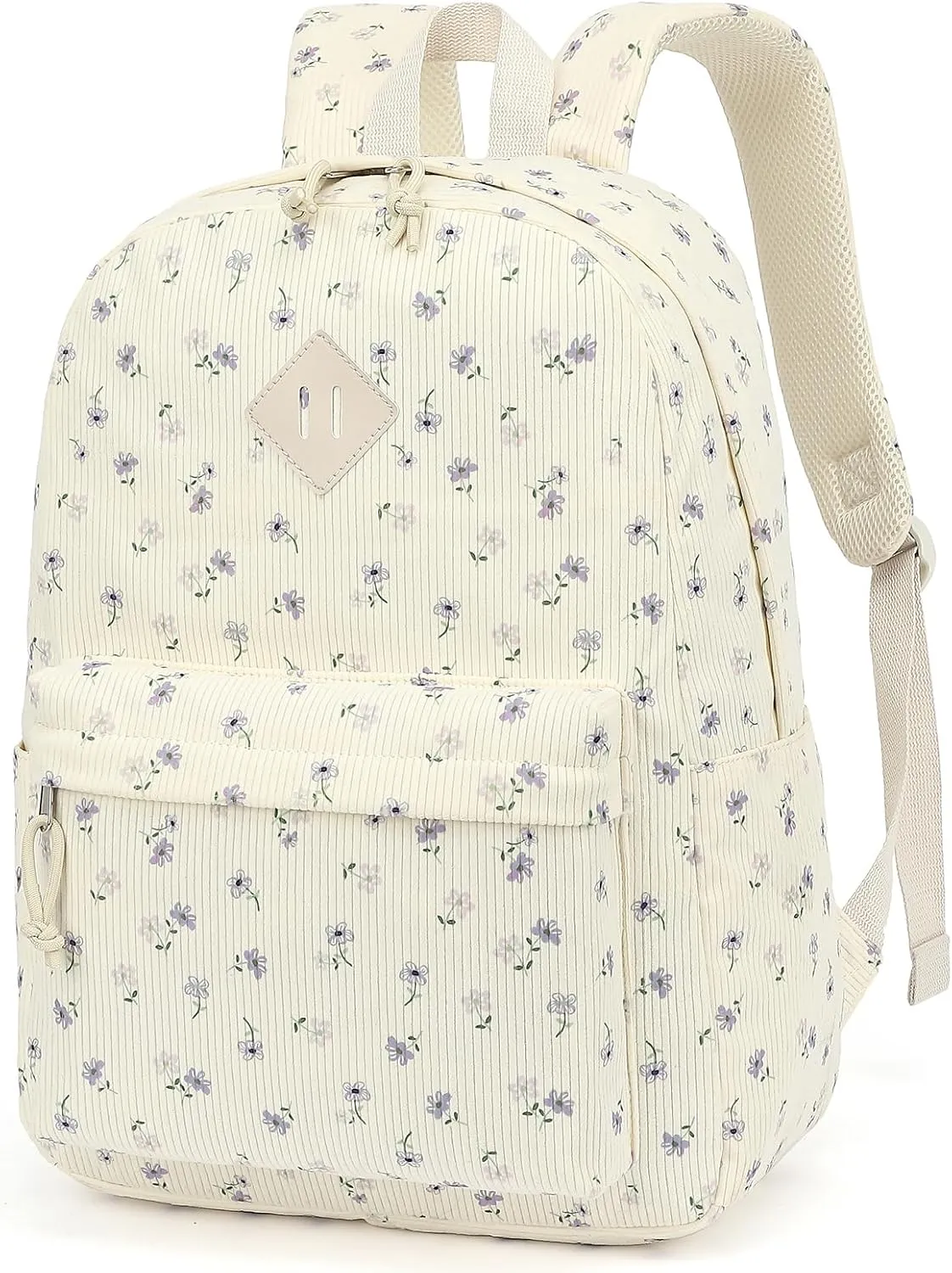 Corduroy Girls School Backpack - Teen Bookbags Kids Elementary Middle School Bookbags Women Travel Daypack (Flowers Purple)