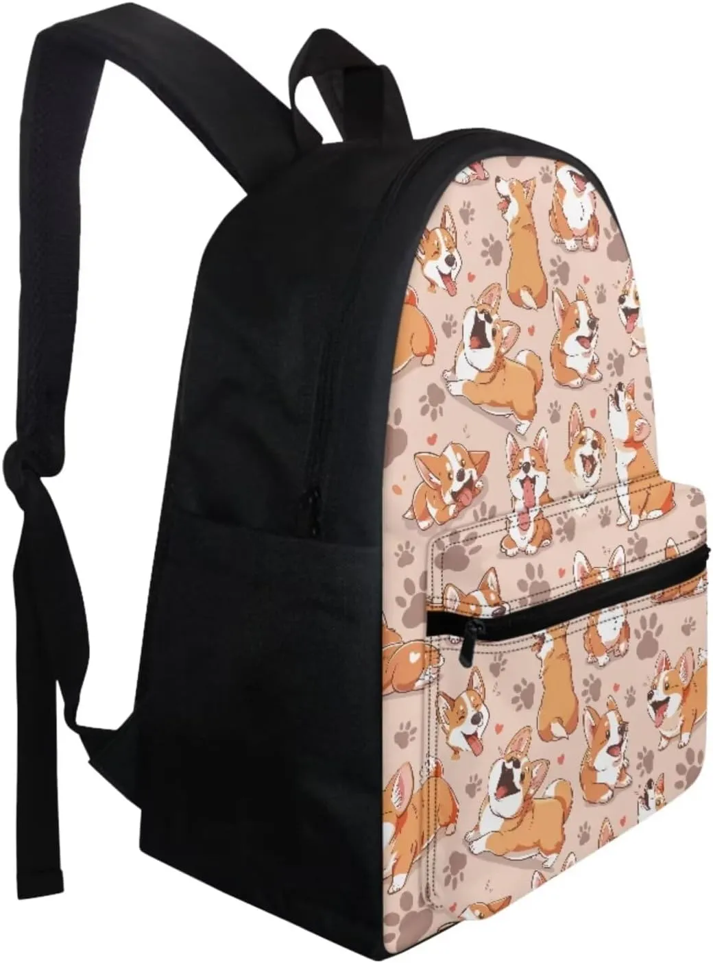 Corgi Print Backpack for Girls 6-10 Backpack Set with Lunch Box Pencil Case for Girls Multi-functional Rucksack Insulated Meal Bag Pen Bag for High School