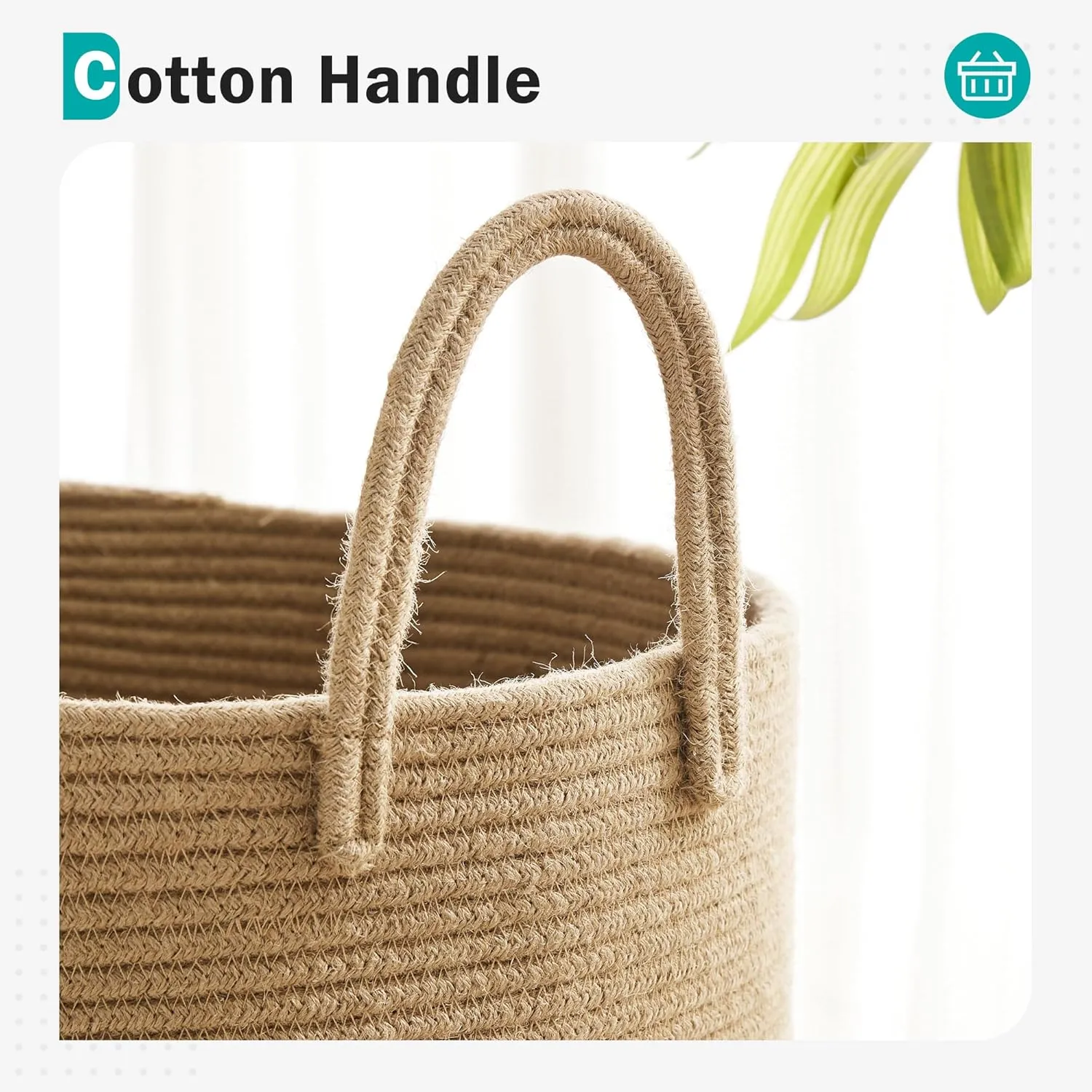 Cotton Laundry Hamper, 58L - Woven Collapsible Storage Basket - Jute Brown