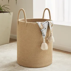 Cotton Laundry Hamper, 58L - Woven Collapsible Storage Basket - Jute Brown