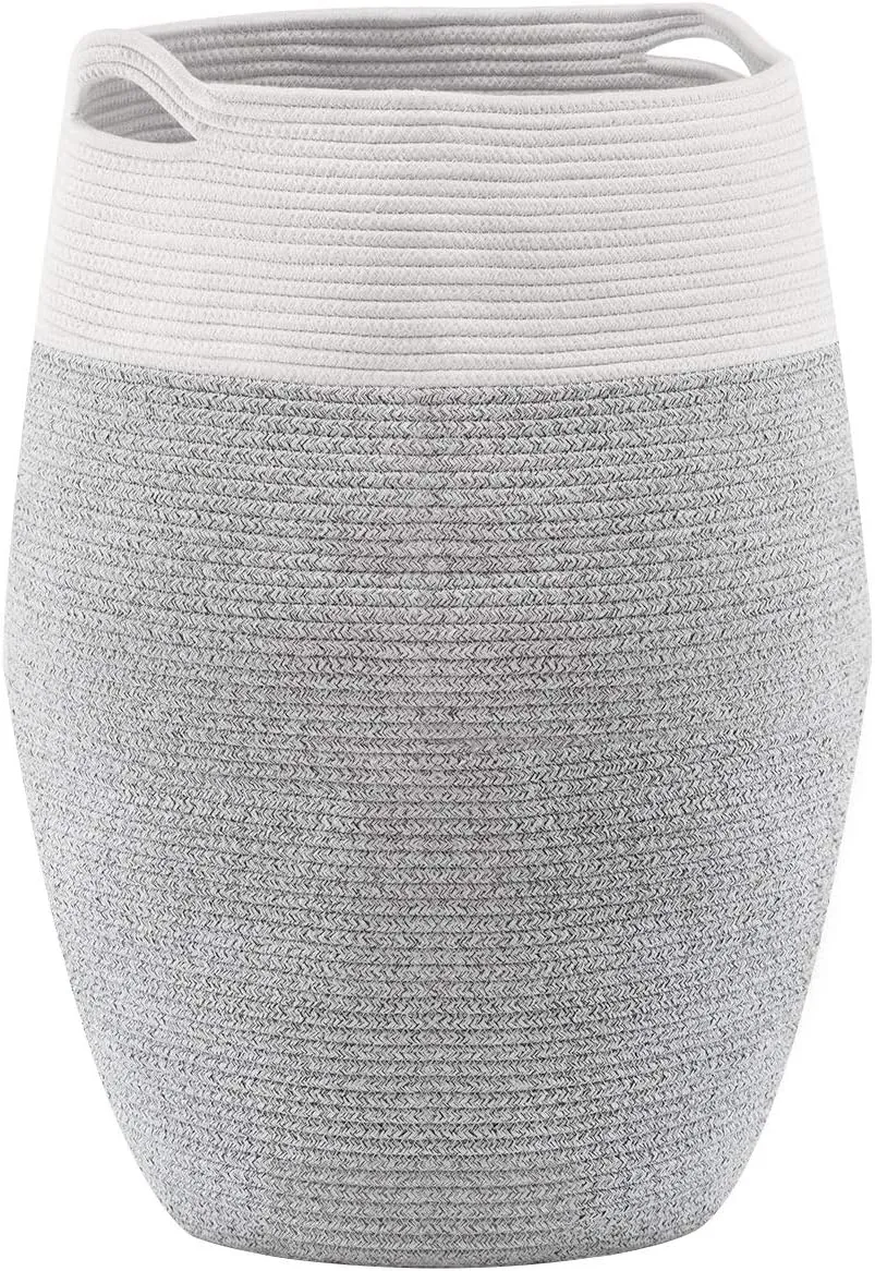 Cotton Rope Laundry Hamper by YOUDENOVA, 105L - Woven Collapsible Laundry Basket - Clothes Storage Basket for Blankets, Laundry Room Organizing, Bedroom Storage, Clothes Hamper – Grey & White