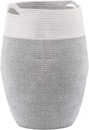Cotton Rope Laundry Hamper by YOUDENOVA, 105L - Woven Collapsible Laundry Basket - Clothes Storage Basket for Blankets, Laundry Room Organizing, Bedroom Storage, Clothes Hamper – Grey & White