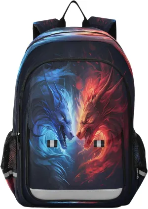 Couple Dragon Ice Fire Backpack for Boys Girls Students Bookbag School Daypack