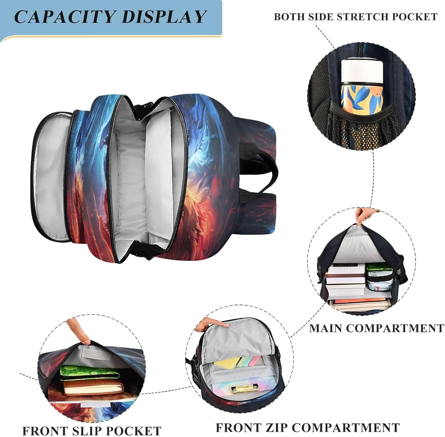 Couple Dragon Ice Fire Backpack for Boys Girls Students Bookbag School Daypack
