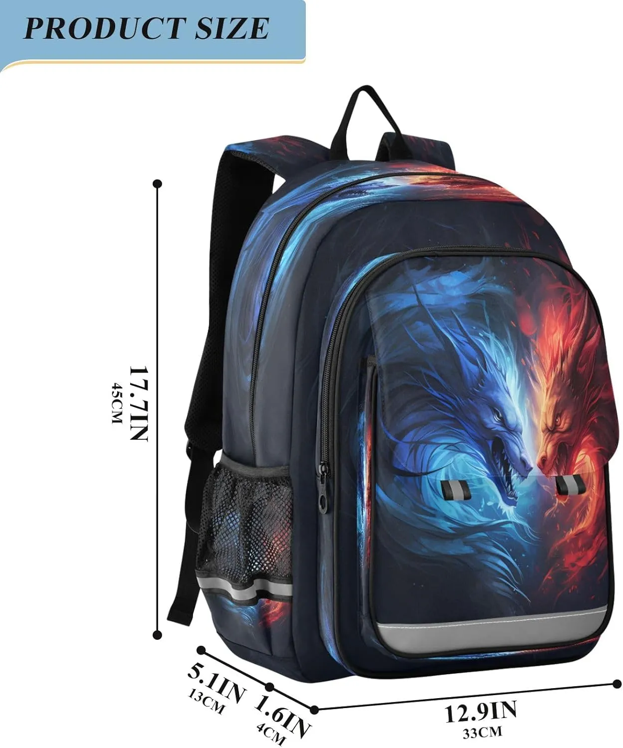 Couple Dragon Ice Fire Backpack for Boys Girls Students Bookbag School Daypack