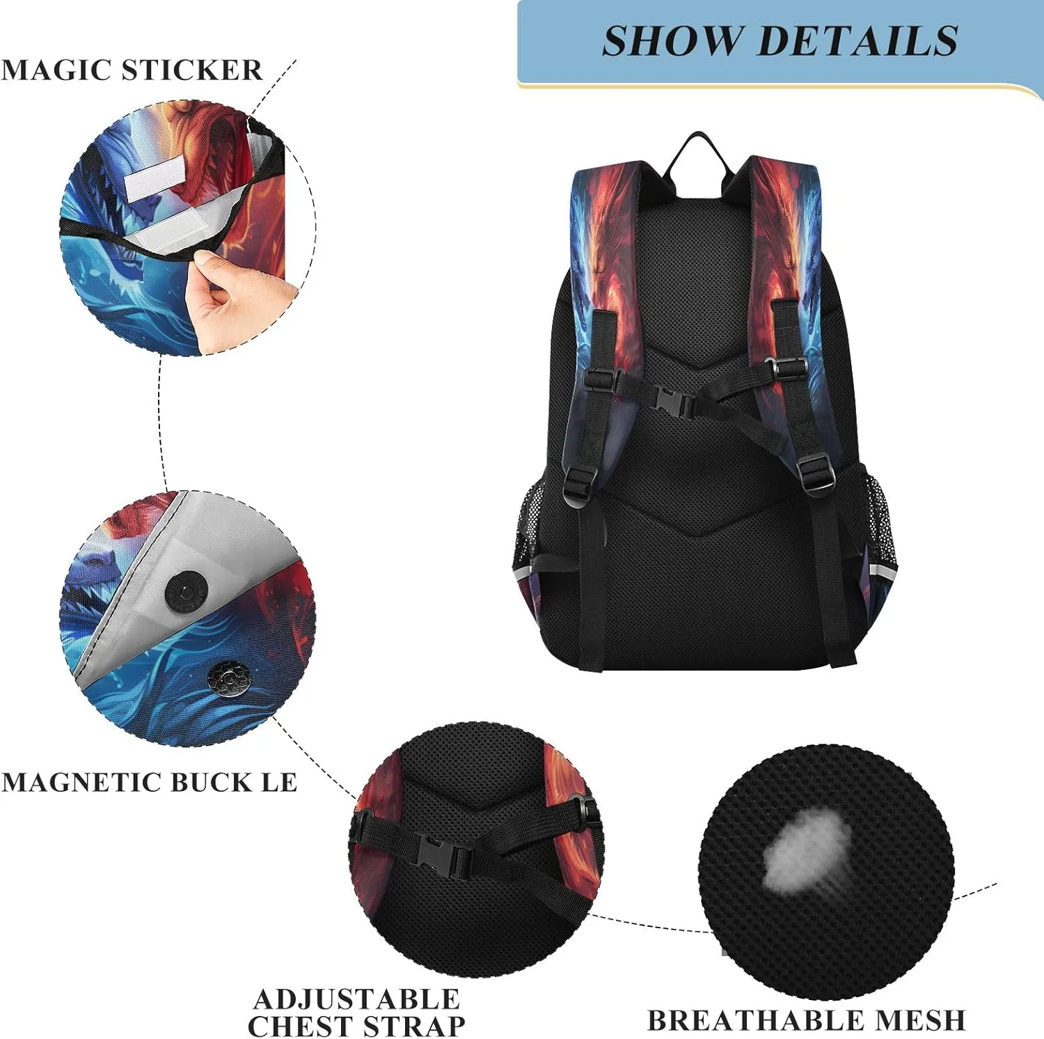 Couple Dragon Ice Fire Backpack for Boys Girls Students Bookbag School Daypack