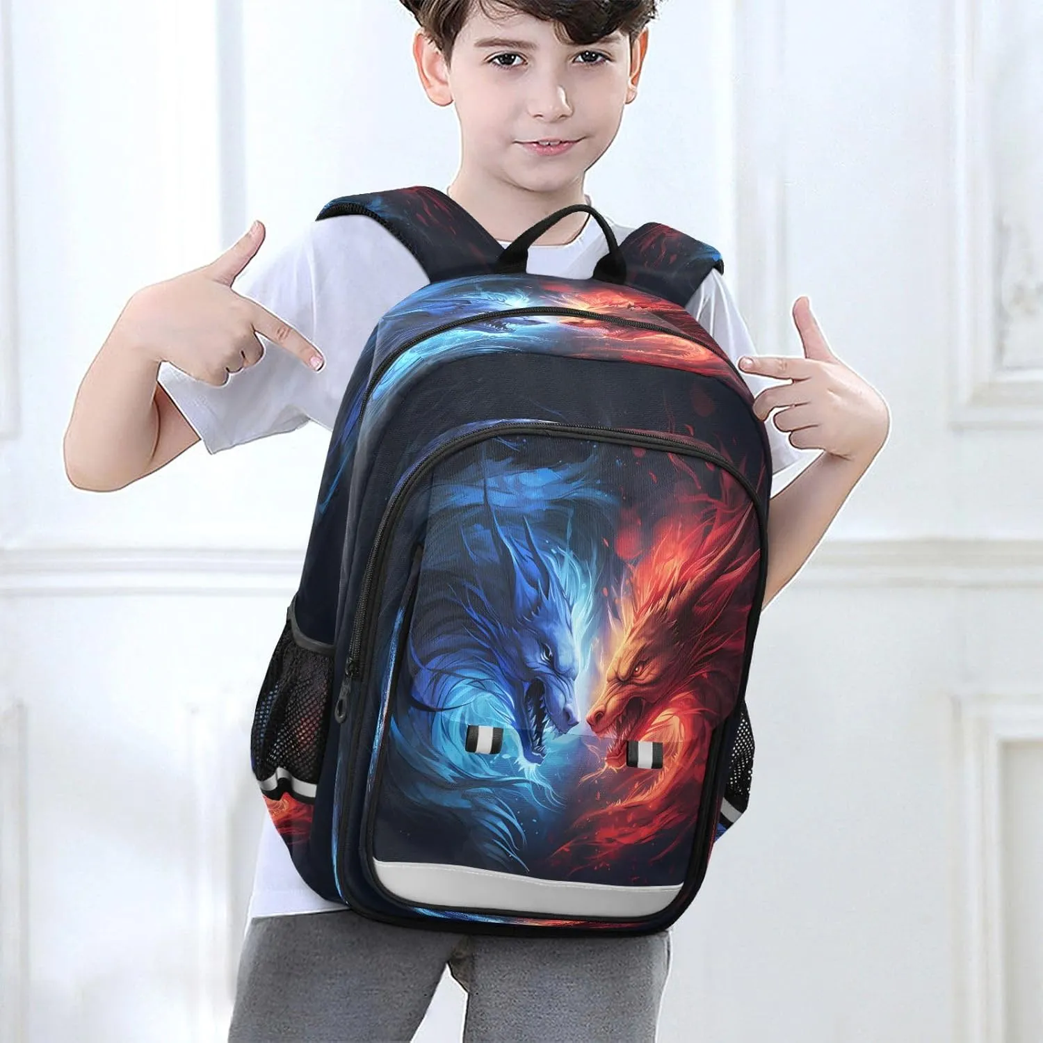 Couple Dragon Ice Fire Backpack for Boys Girls Students Bookbag School Daypack