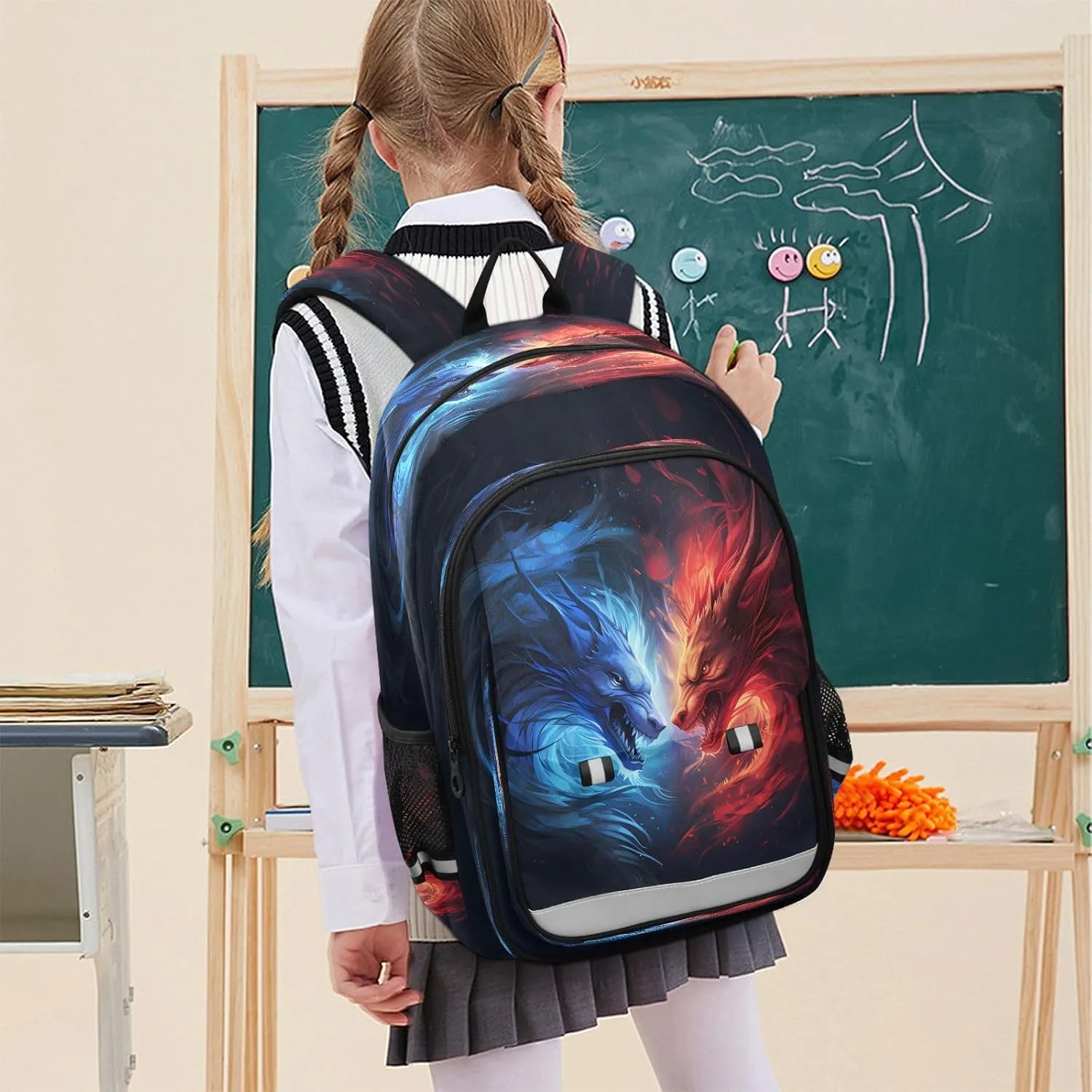 Couple Dragon Ice Fire Backpack for Boys Girls Students Bookbag School Daypack