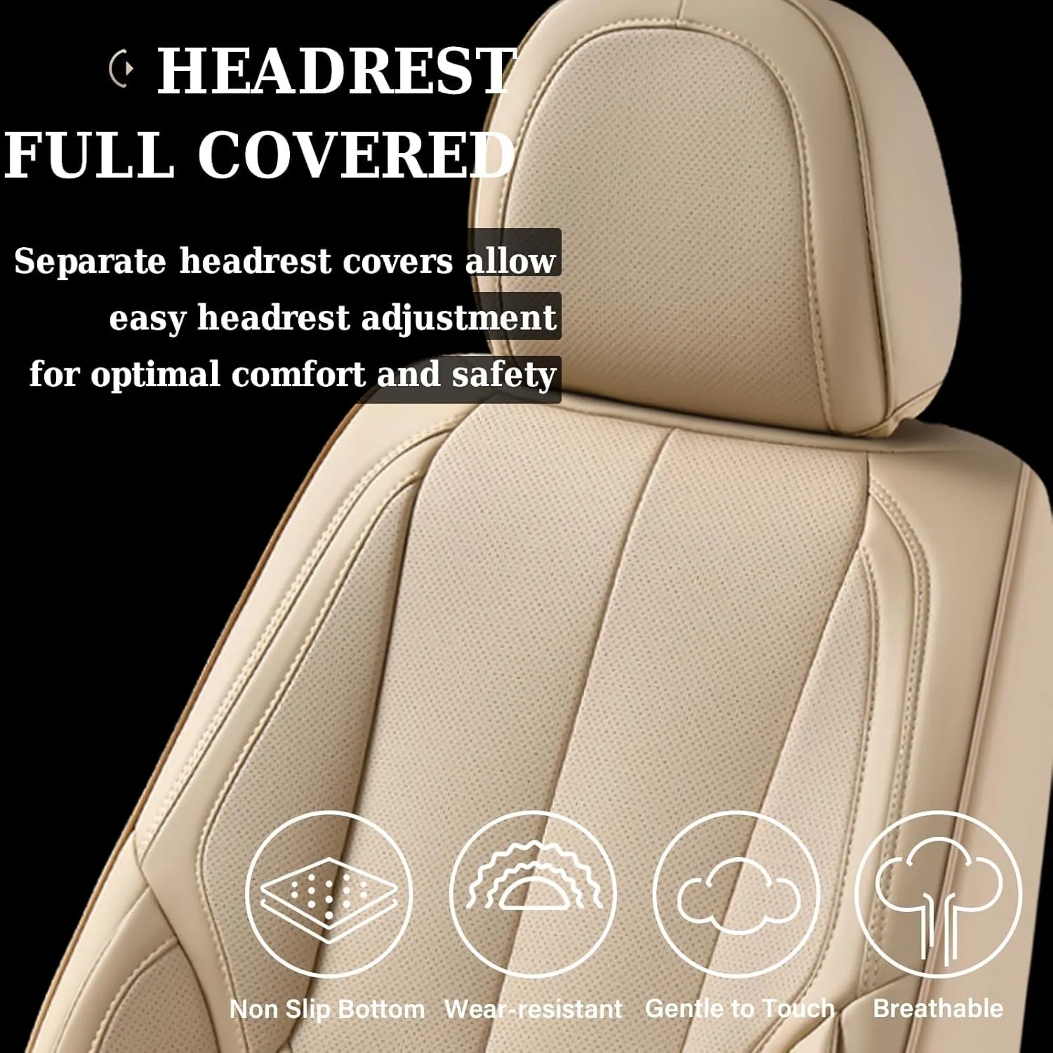 Coverado Seat Covers, Car Seat Covers Front Seats, Car Seat Cover, Car Seat Protector Waterproof, Car Seat Cushion Nappa Leather, Beige Seat Covers Carseat Cover Universal Fit for Most Cars