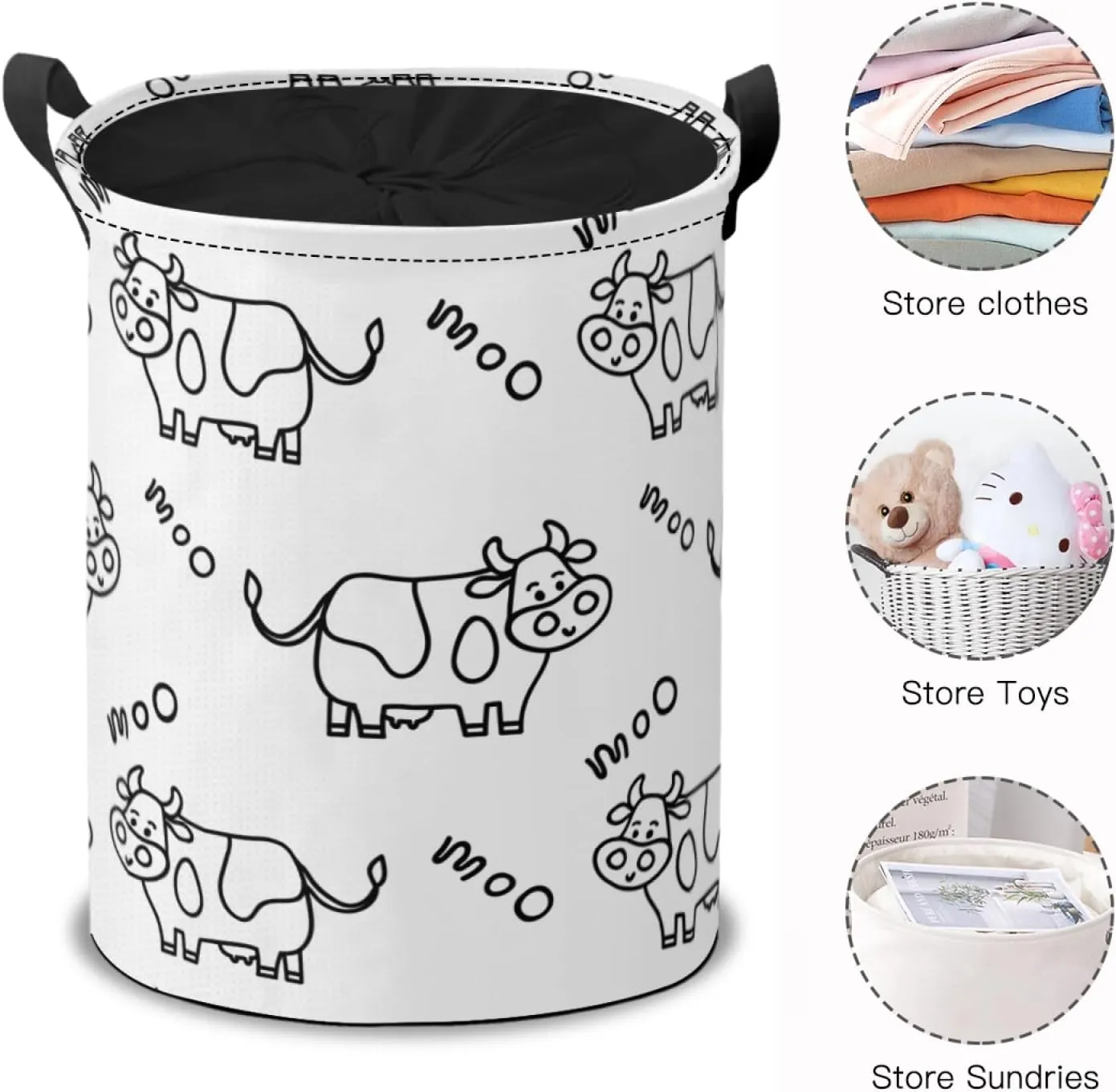 Cow Print Laundry Hamper Basket, Cute Collapsible Portable Laundry Bag, Storage Bin, Baby Laundry Basket, Toys Storage Basket, Gifts Basket, Bedroom Home Decor