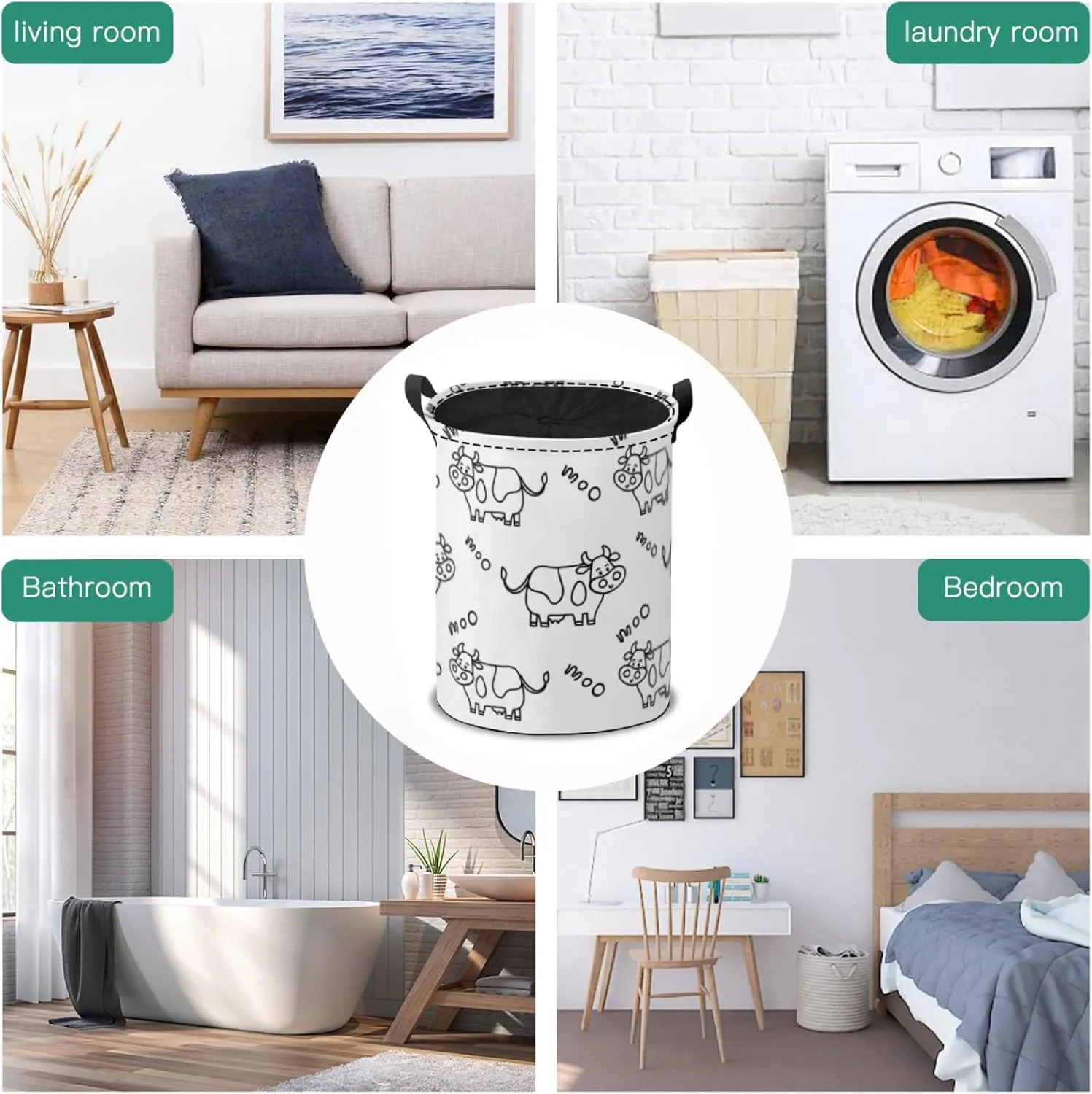 Cow Print Laundry Hamper Basket, Cute Collapsible Portable Laundry Bag, Storage Bin, Baby Laundry Basket, Toys Storage Basket, Gifts Basket, Bedroom Home Decor