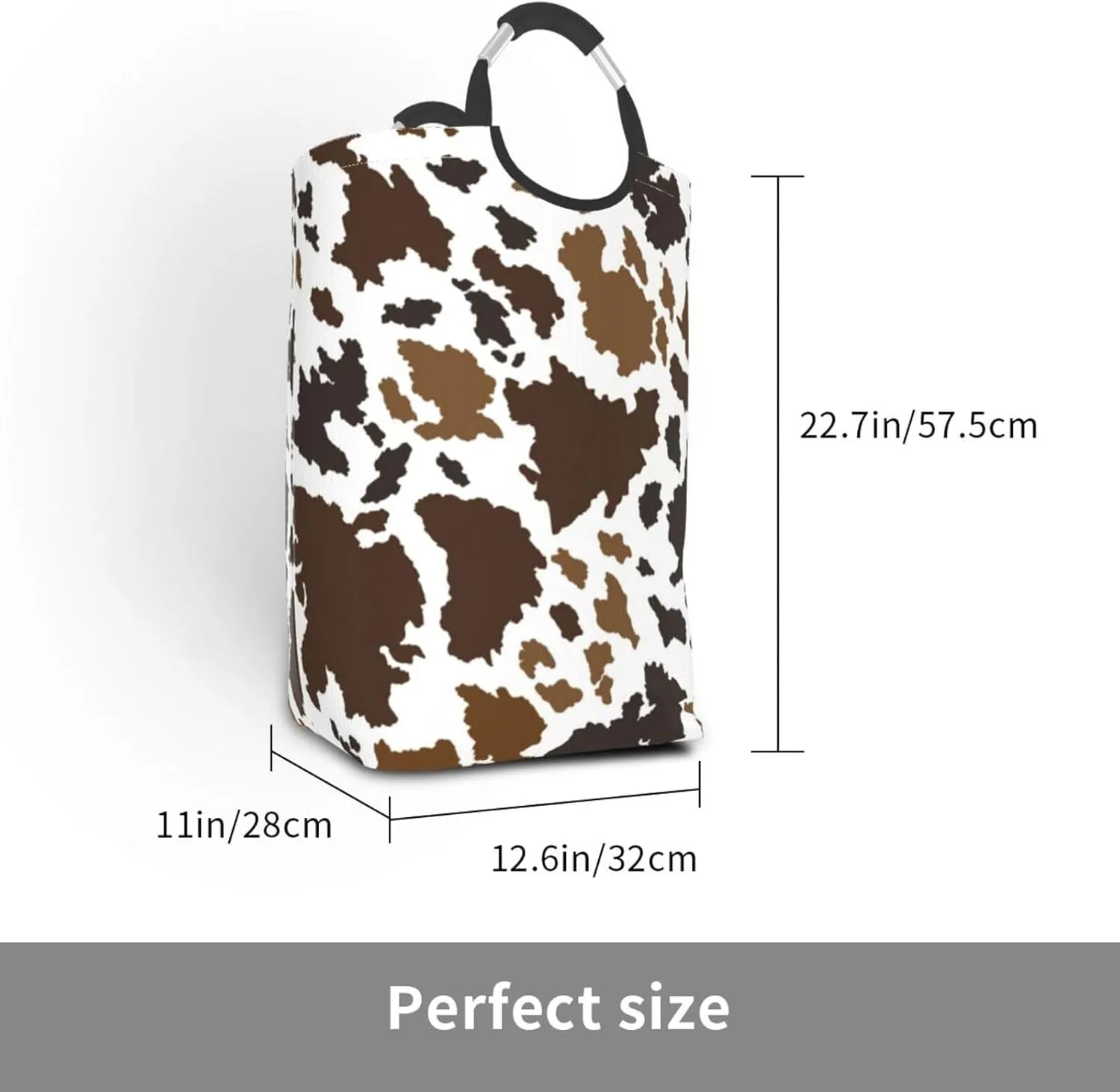 Cow Skin Collapsible Laundry Basket with Handle - Animal Print Hamper for Family, Bathroom, Dorm - 50L