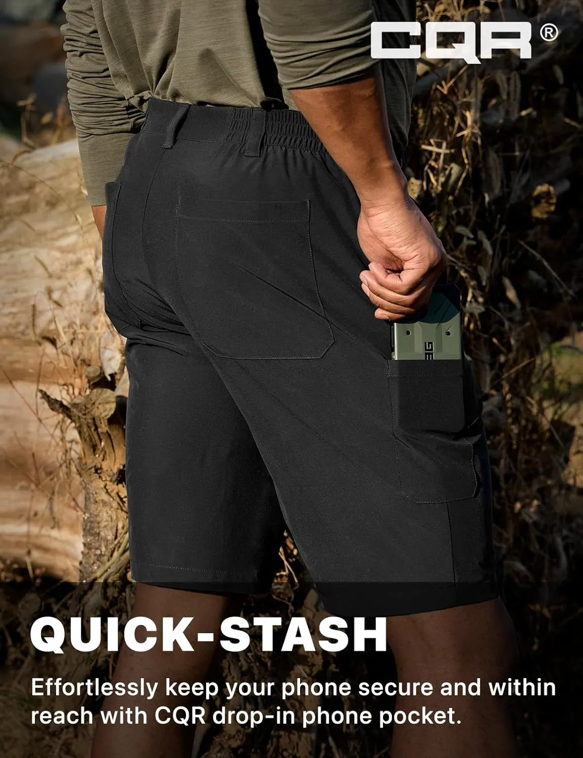 CQR Men's Quick Dry Stretch Hiking Cargo Shorts, Lightweight Water Resistant Tactical Casual, Golf & Outdoor with Pockets