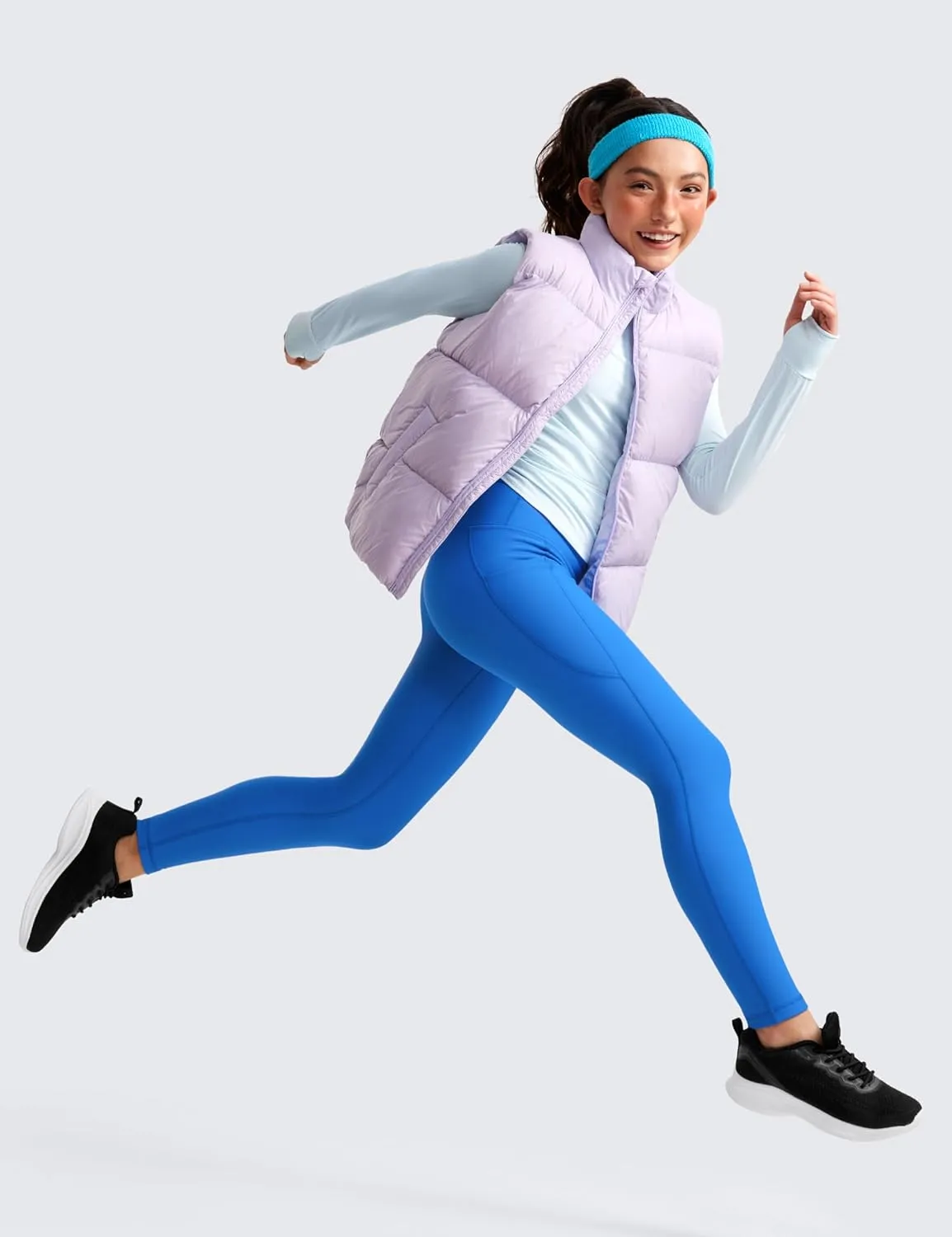 CRZ YOGA Girls Thermal Fleece Lined Athletic Leggings Water Resistant High Waist Warm Winter Kids Lounge Pants Side Pockets