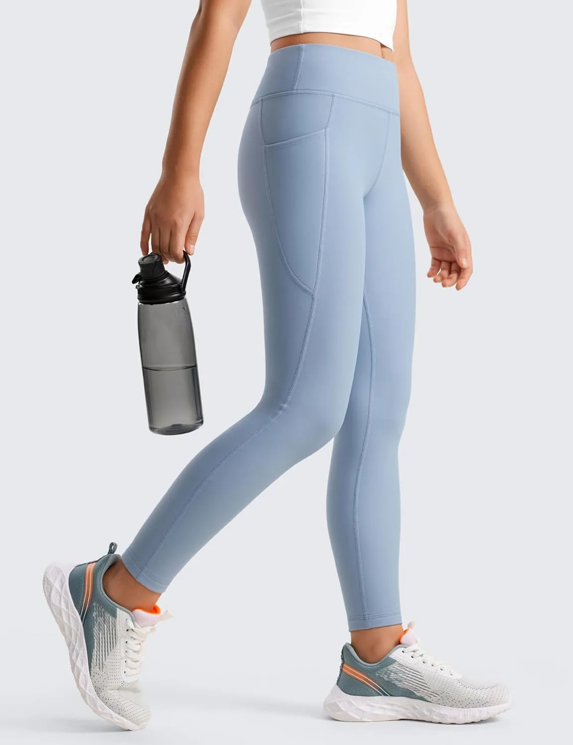 CRZ YOGA Girls Thermal Fleece Lined Athletic Leggings Water Resistant High Waist Warm Winter Kids Lounge Pants Side Pockets