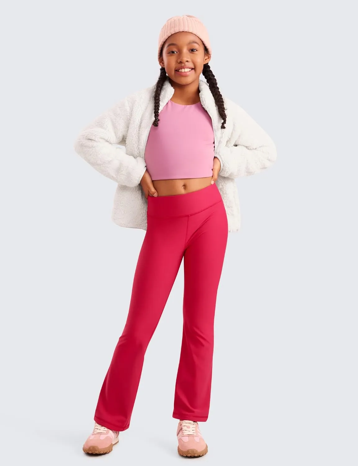 CRZ YOGA Girls Thermal Fleece Lined Flare Leggings Winter Warm Water Resistant Kids Bell Bottoms High Waist Pants Lounge Yoga