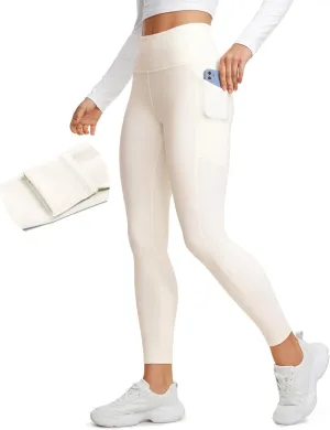CRZ YOGA Thermal Fleece Lined Leggings Women 25'' - High Waisted Winter Workout Hiking Pants with Pockets Warm Running Tights