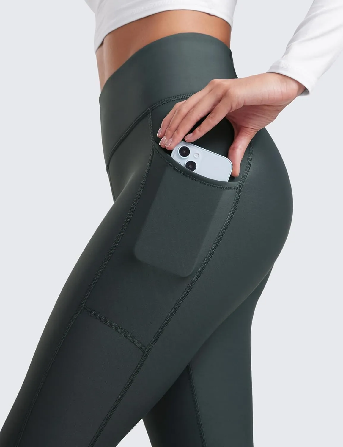 CRZ YOGA Thermal Fleece Lined Leggings Women 25'' - High Waisted Winter Workout Hiking Pants with Pockets Warm Running Tights