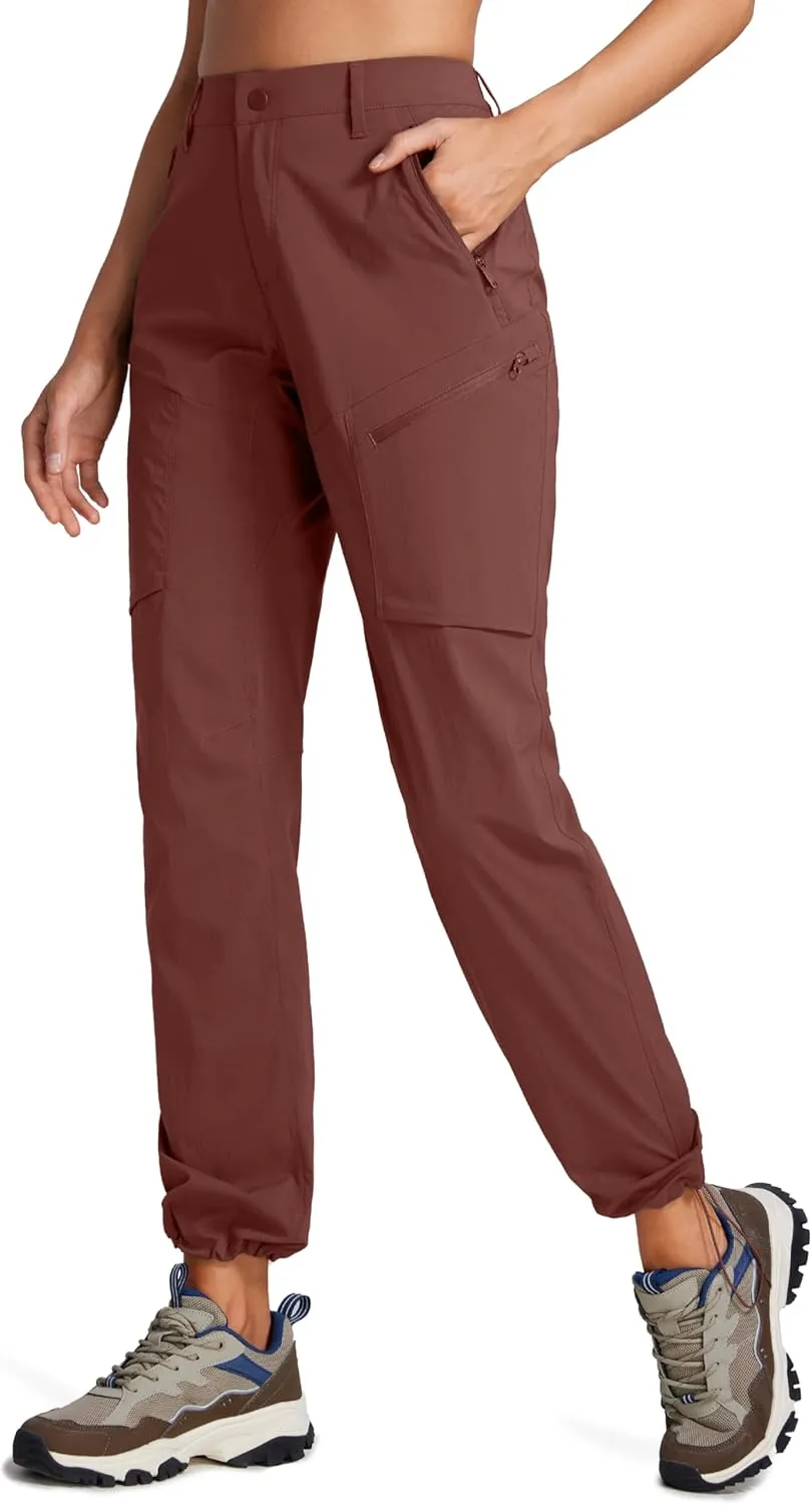 CRZ YOGA UPF 50  Hiking Cargo Pants Women Water Resistant Lightweight Outdoor Athletic Joggers with 4 Zipper Pockets