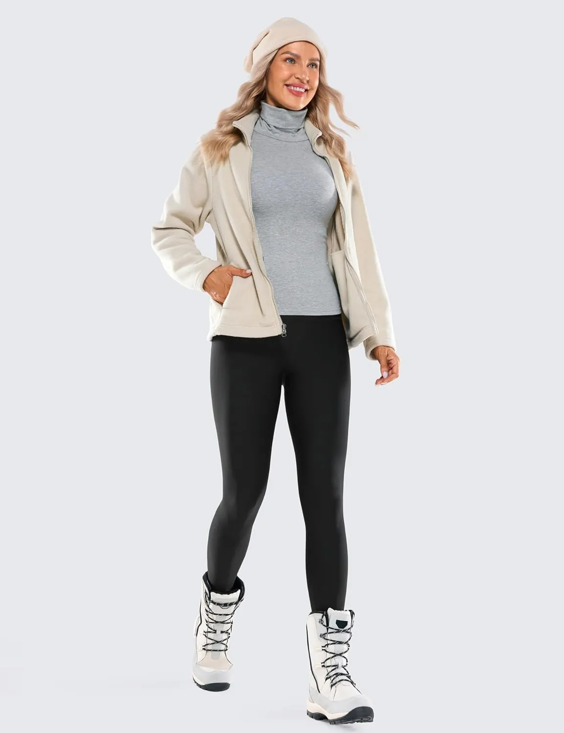 CRZ YOGA Womens Fleece Lined Soft Leggings 26.5" - Lounge Yoga Winter Warm Water Resistant High Waist Casual Thermal Pants