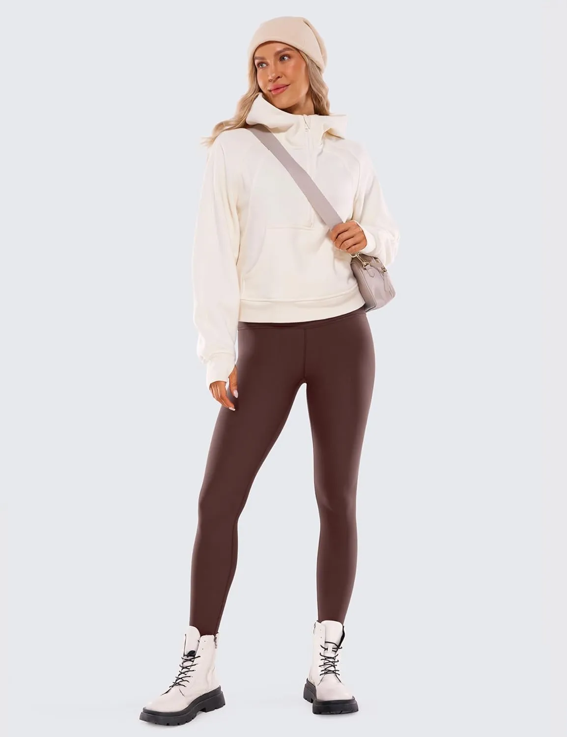 CRZ YOGA Womens Fleece Lined Soft Leggings 26.5" - Lounge Yoga Winter Warm Water Resistant High Waist Casual Thermal Pants