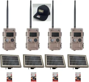 Cuddeback 4 Blackflash Cameras New L Series 4 Solar Power Banks PW-3600 4 16GB SD Cards 1 Hunters Warehouse Hat New