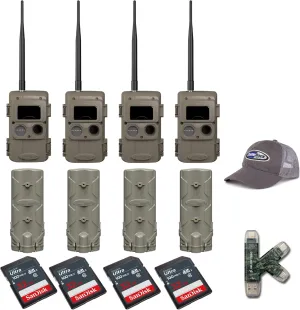Cuddeback Cuddelink Wireless, 3rd Gen Sensor, Low-Glow IR Led Trail Camera with Antenna, Strap, and Mount (LL-2A) Bundle with PW-001 and Card (4-Pack) (14 Items)