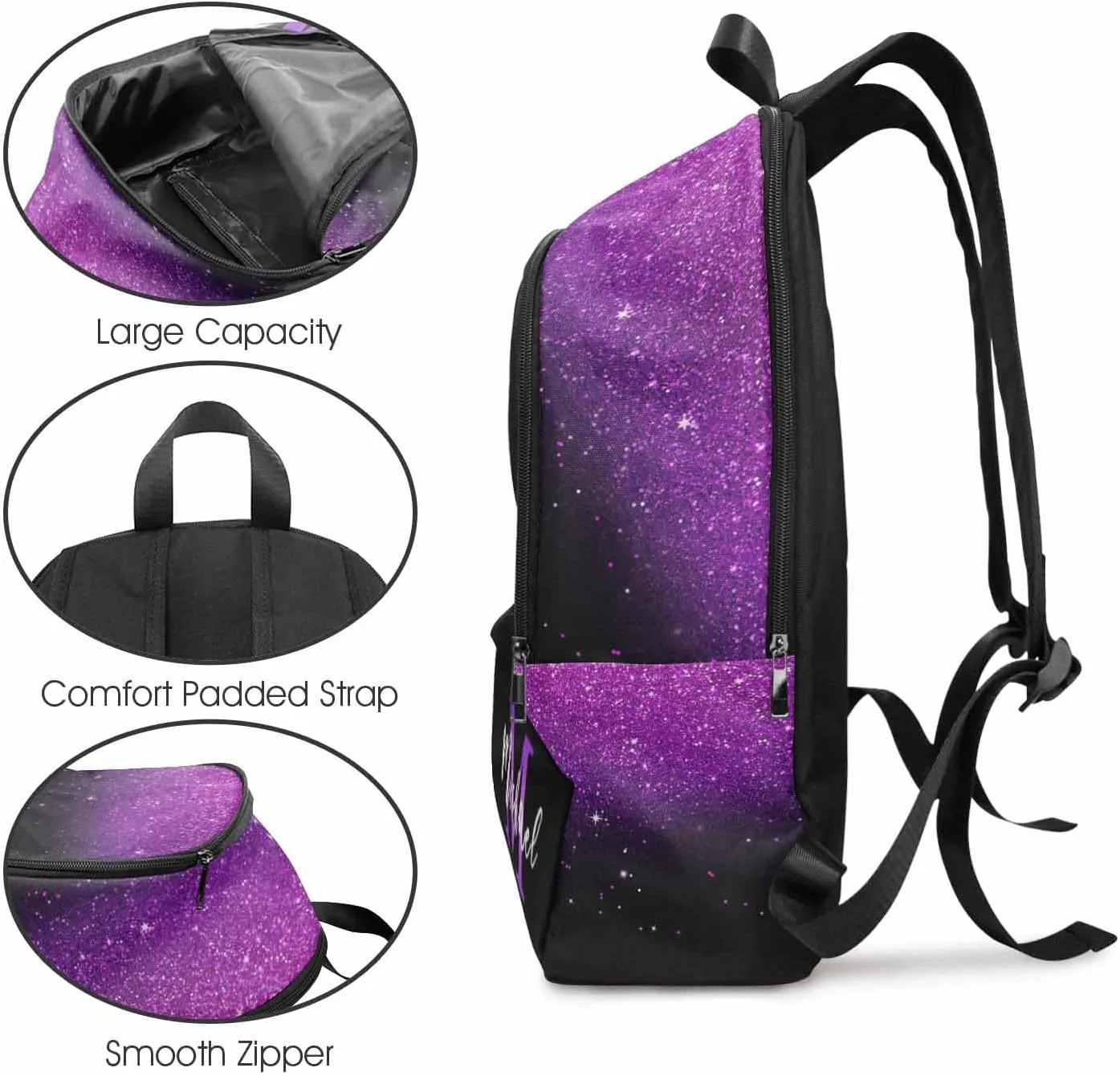 Custom Monogram Backpack for Kids, Personalized Shinning Glitter Bag Schoolbag Casual Daypack for Boys Girls Customized Initial Name Travel Laptop Bag Backpack for Daughter Son Teens Travel Picnic