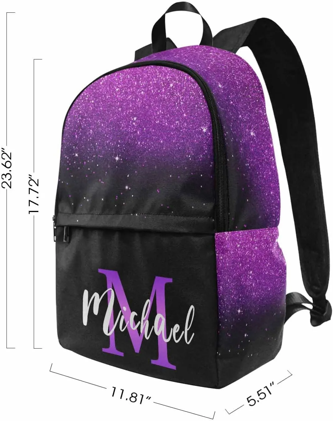 Custom Monogram Backpack for Kids, Personalized Shinning Glitter Bag Schoolbag Casual Daypack for Boys Girls Customized Initial Name Travel Laptop Bag Backpack for Daughter Son Teens Travel Picnic