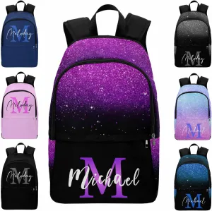 Custom Monogram Backpack for Kids, Personalized Shinning Glitter Bag Schoolbag Casual Daypack for Boys Girls Customized Initial Name Travel Laptop Bag Backpack for Daughter Son Teens Travel Picnic
