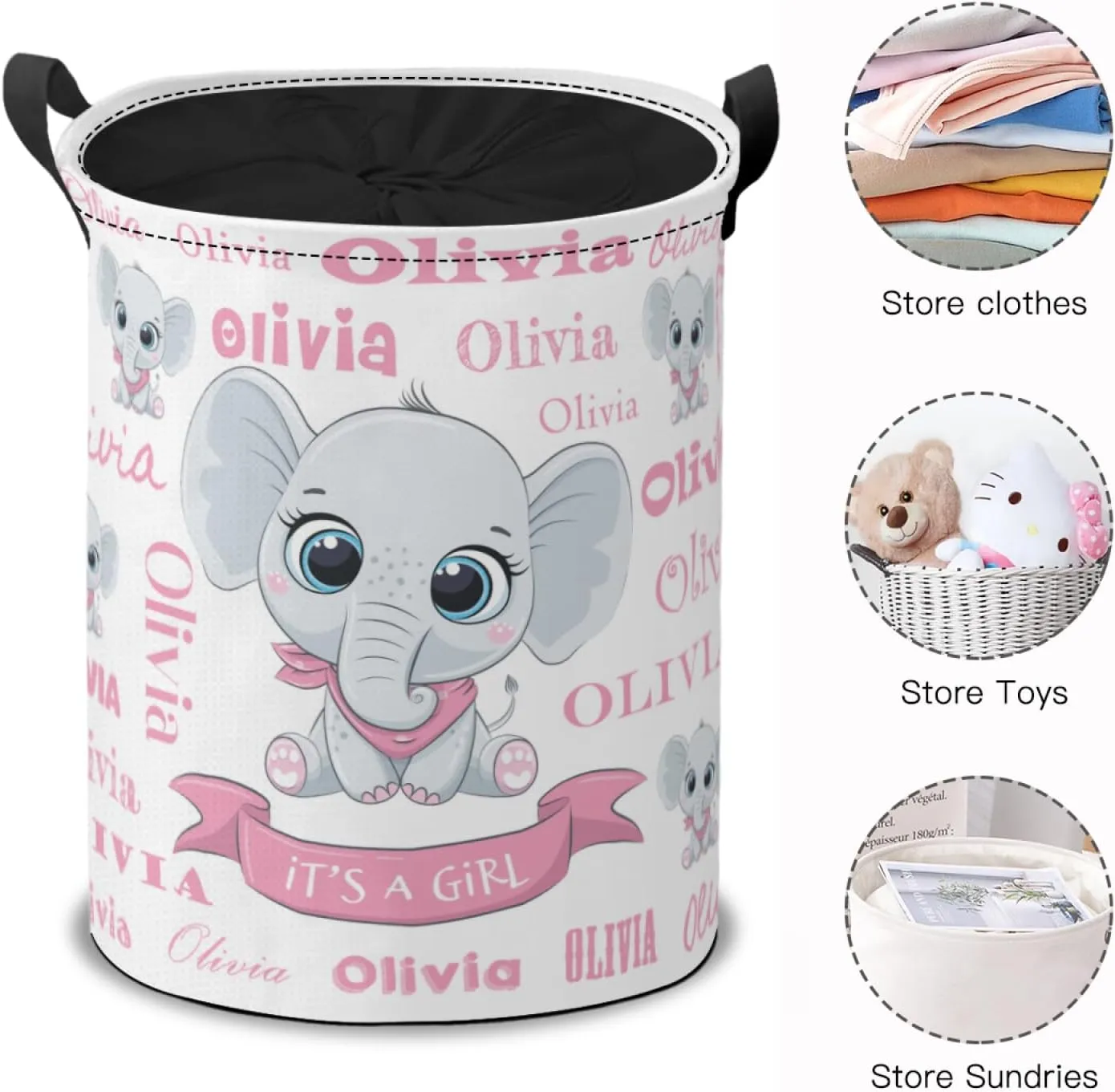 Custom Name Laundry Hamper Basket, Personalized Collapsible Portable Laundry Bag with Name, Storage Bins Baskets, Baby Boys Girls Laundry Basket,Toys Storage Basket, Gifts Basket, Bedroom Home Decor