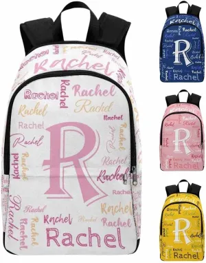 Custom School Bags for Girls Pink Yellow Textt White Personalized Backpack with Name Bookbag Elementary Primary School Bags Rucksack High College Book Back Packs for Kids Teens Back to School Gifts
