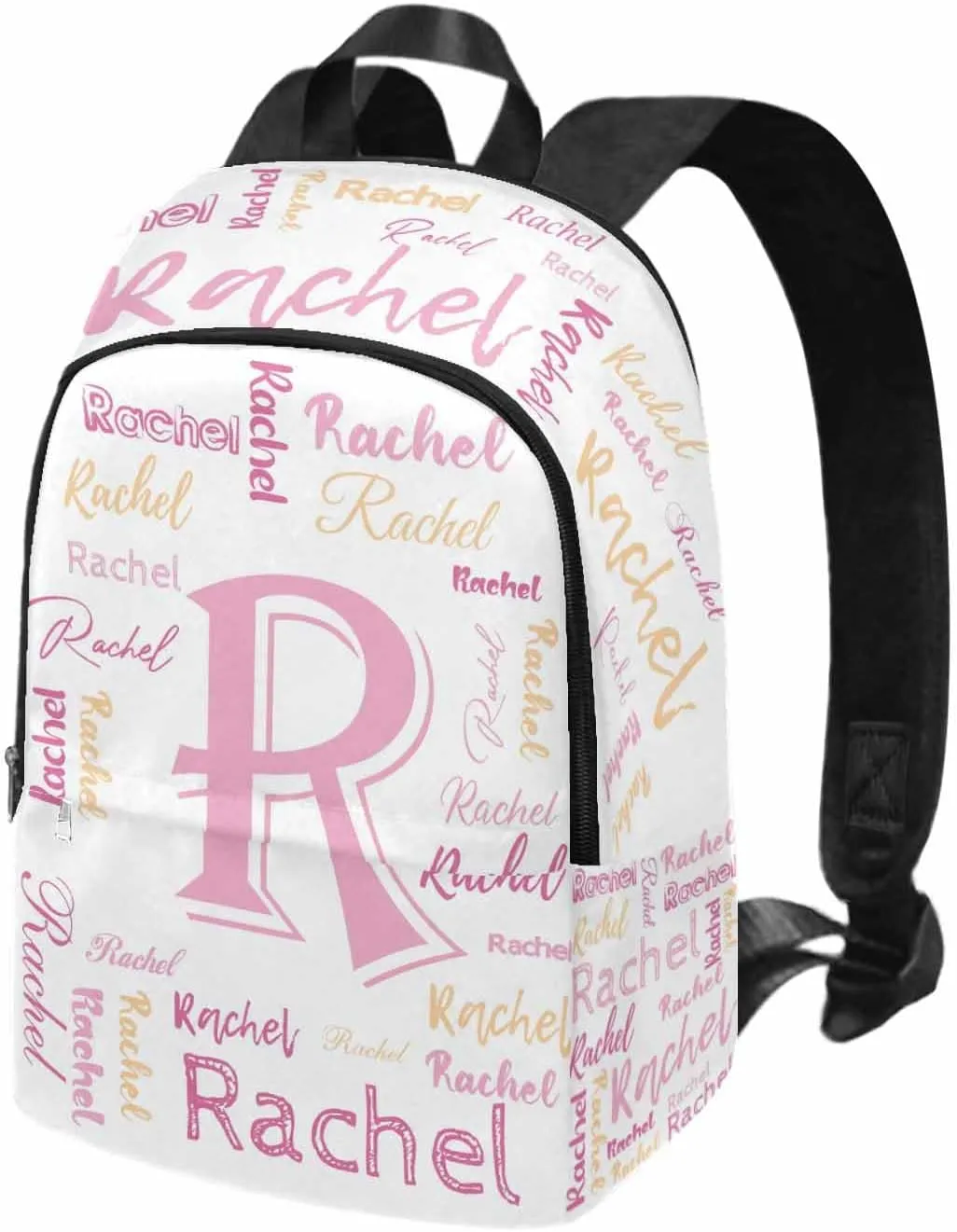 Custom School Bags for Girls Pink Yellow Textt White Personalized Backpack with Name Bookbag Elementary Primary School Bags Rucksack High College Book Back Packs for Kids Teens Back to School Gifts