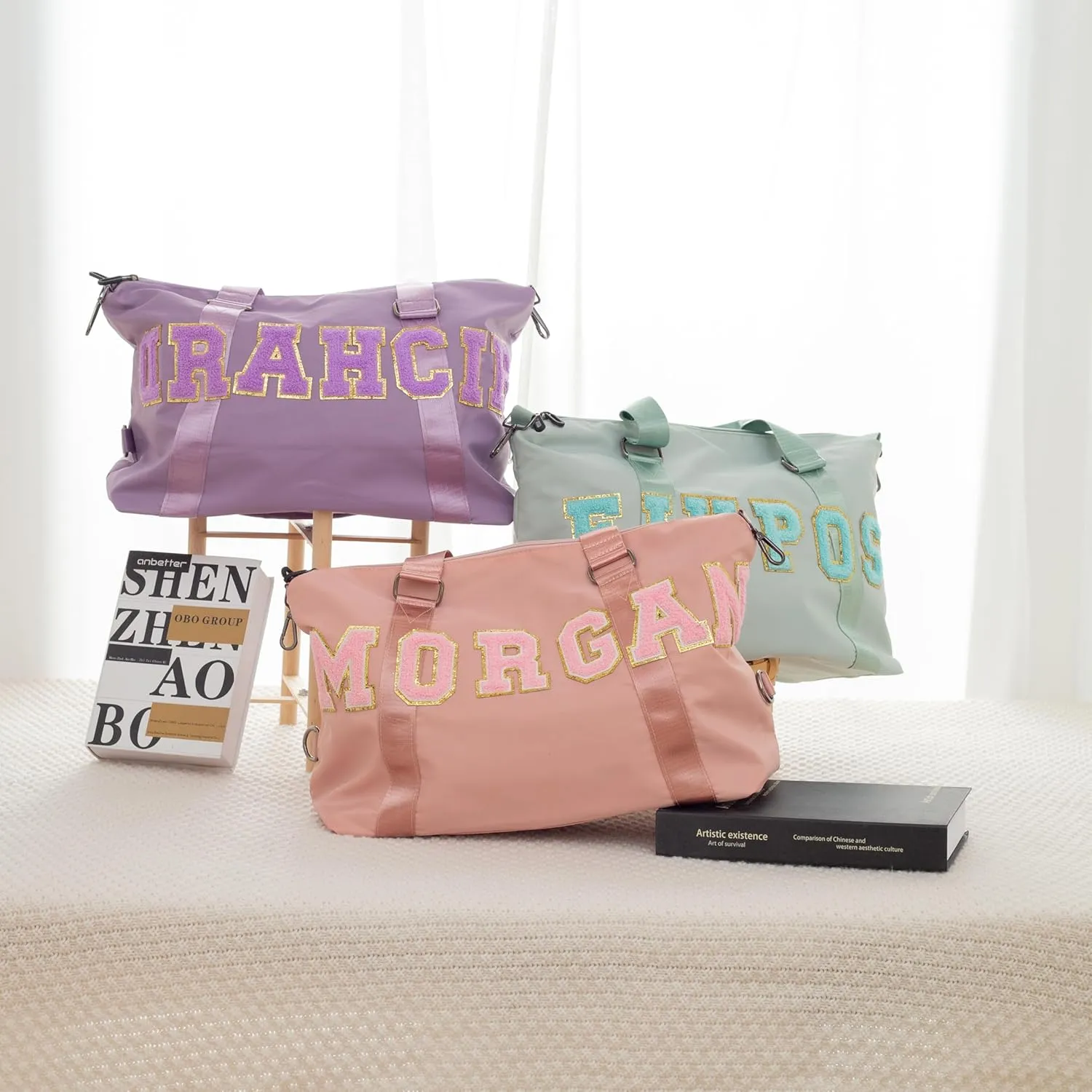 ,Custom Sport Gym Bags,Ballet Bag,Sewing Chenille Letters Travel Duffel Bag