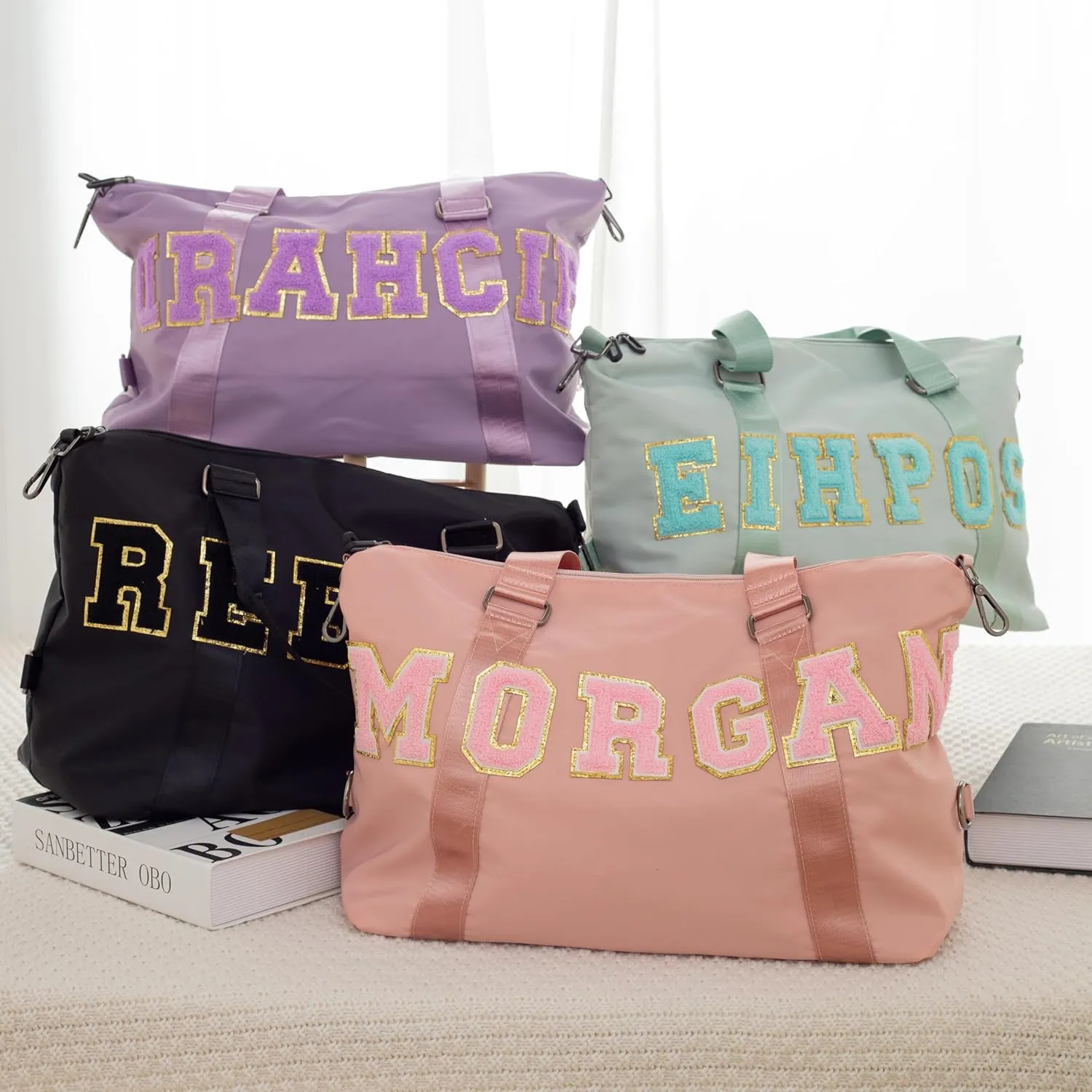 ,Custom Sport Gym Bags,Ballet Bag,Sewing Chenille Letters Travel Duffel Bag