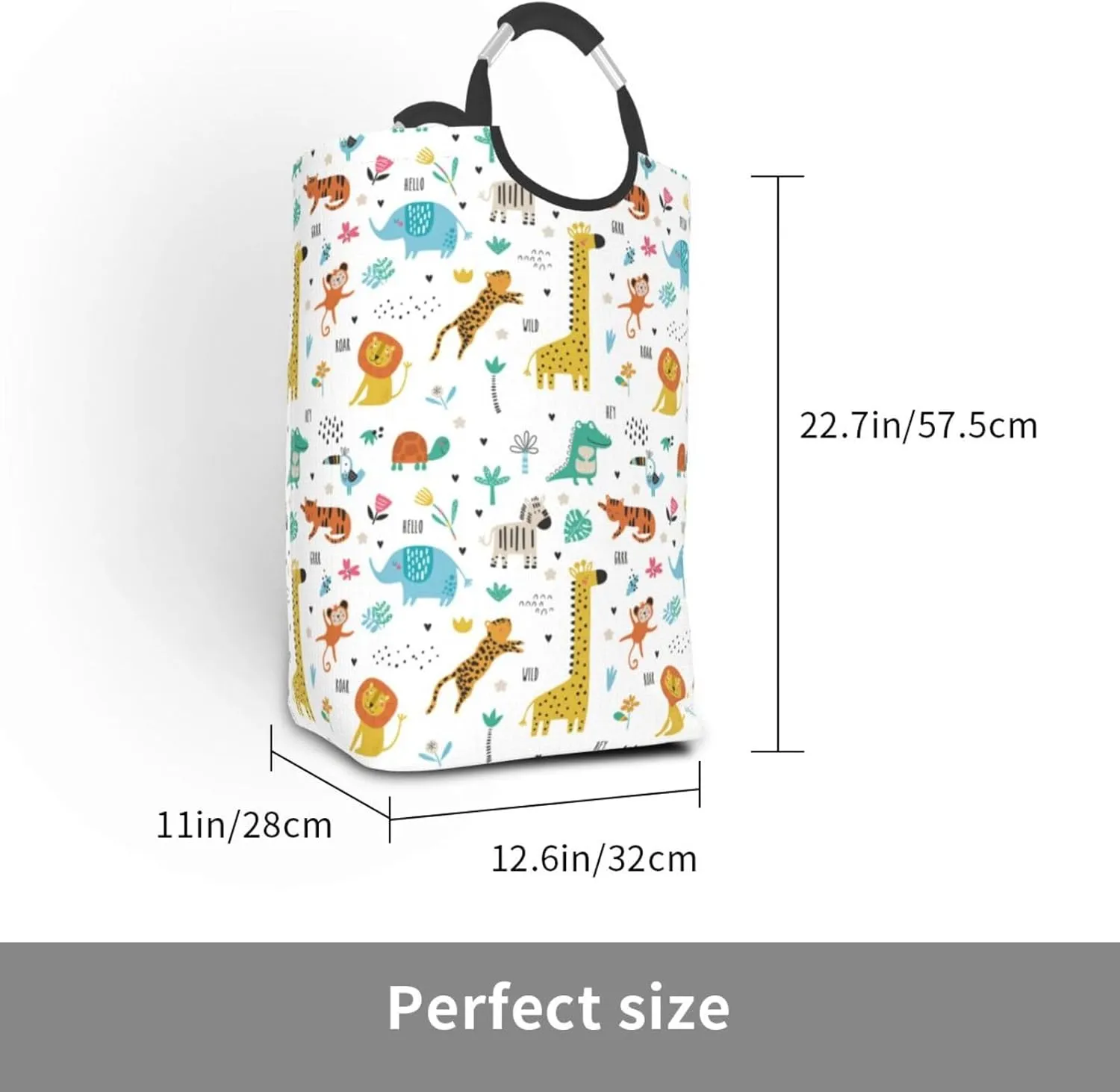 Cute Animals Collapsible Laundry Basket with Handle - Giraffe, Elephant, Monkey Design - 50L Storage for Dorm, Family, Bathroom Decor