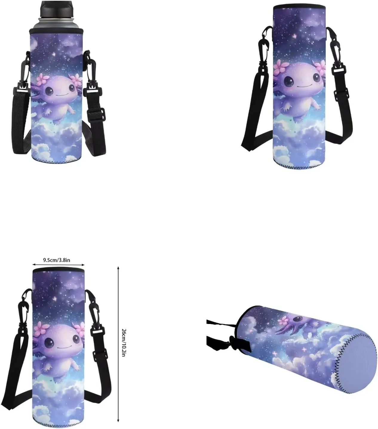 Cute Axolotl Book Bags for Kids School Galaxy Backpack with Pencil Case Lunch Bag and Water Cup Cover 4 in 1 17 Inch School Backpack for Middle School with Front Compartment
