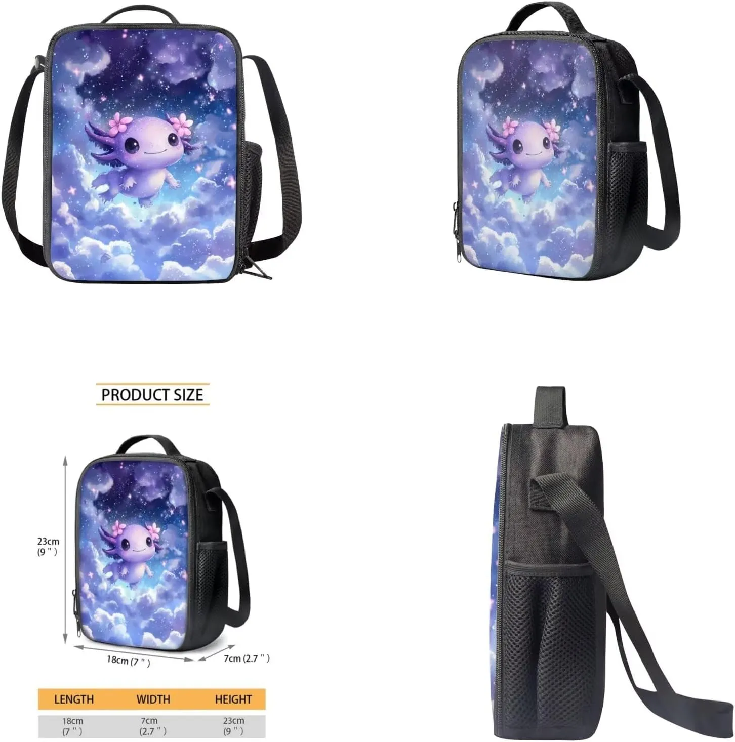 Cute Axolotl Book Bags for Kids School Galaxy Backpack with Pencil Case Lunch Bag and Water Cup Cover 4 in 1 17 Inch School Backpack for Middle School with Front Compartment