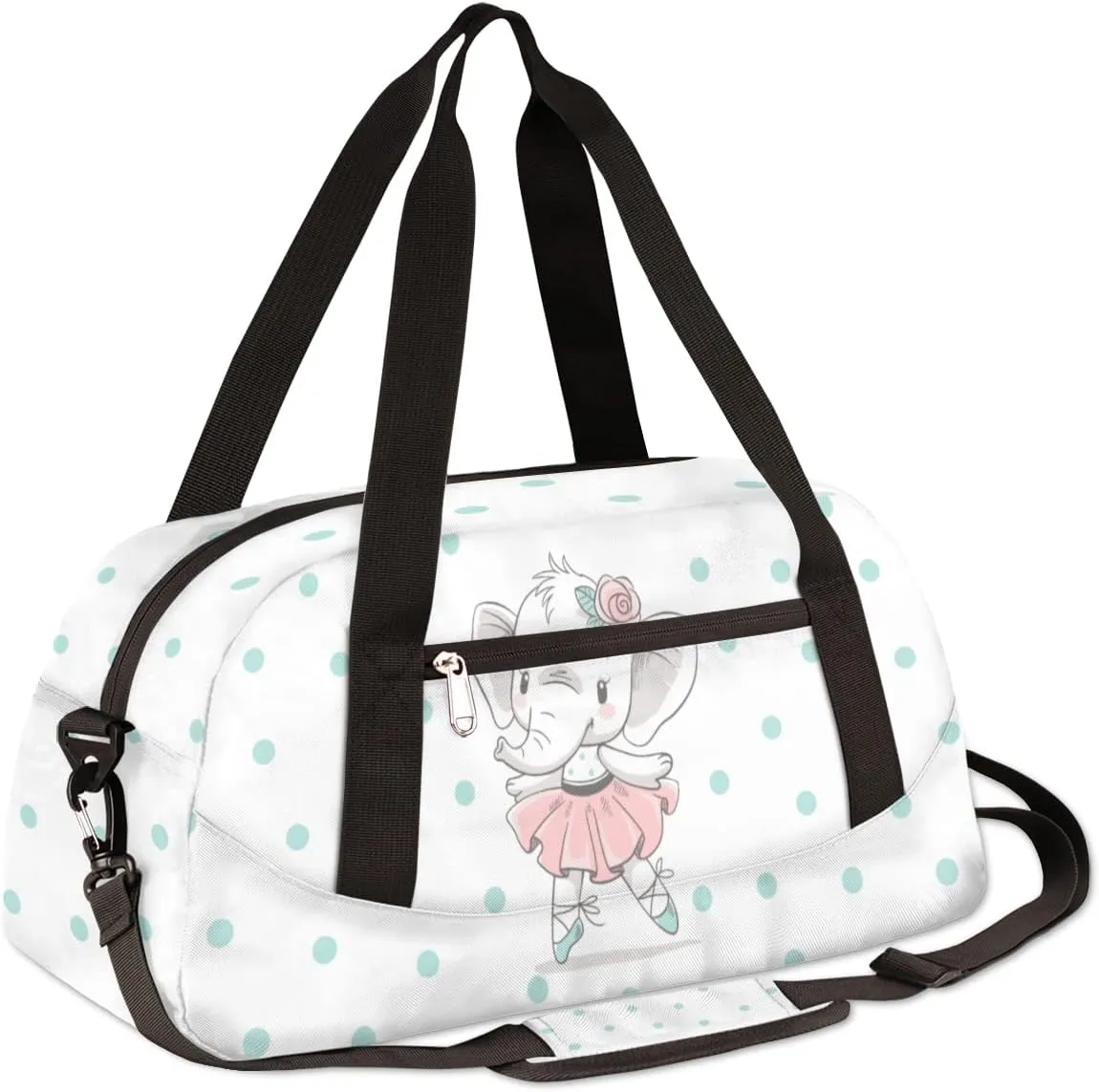 Cute Baby Elephant Kids Duffel Bag for Girls Boys Teens, FLower Dance Bag Overnight Small Duffel Bag Carry On Weekend Sports Gym Travel Bag for School Practice Gymnastics Ballet