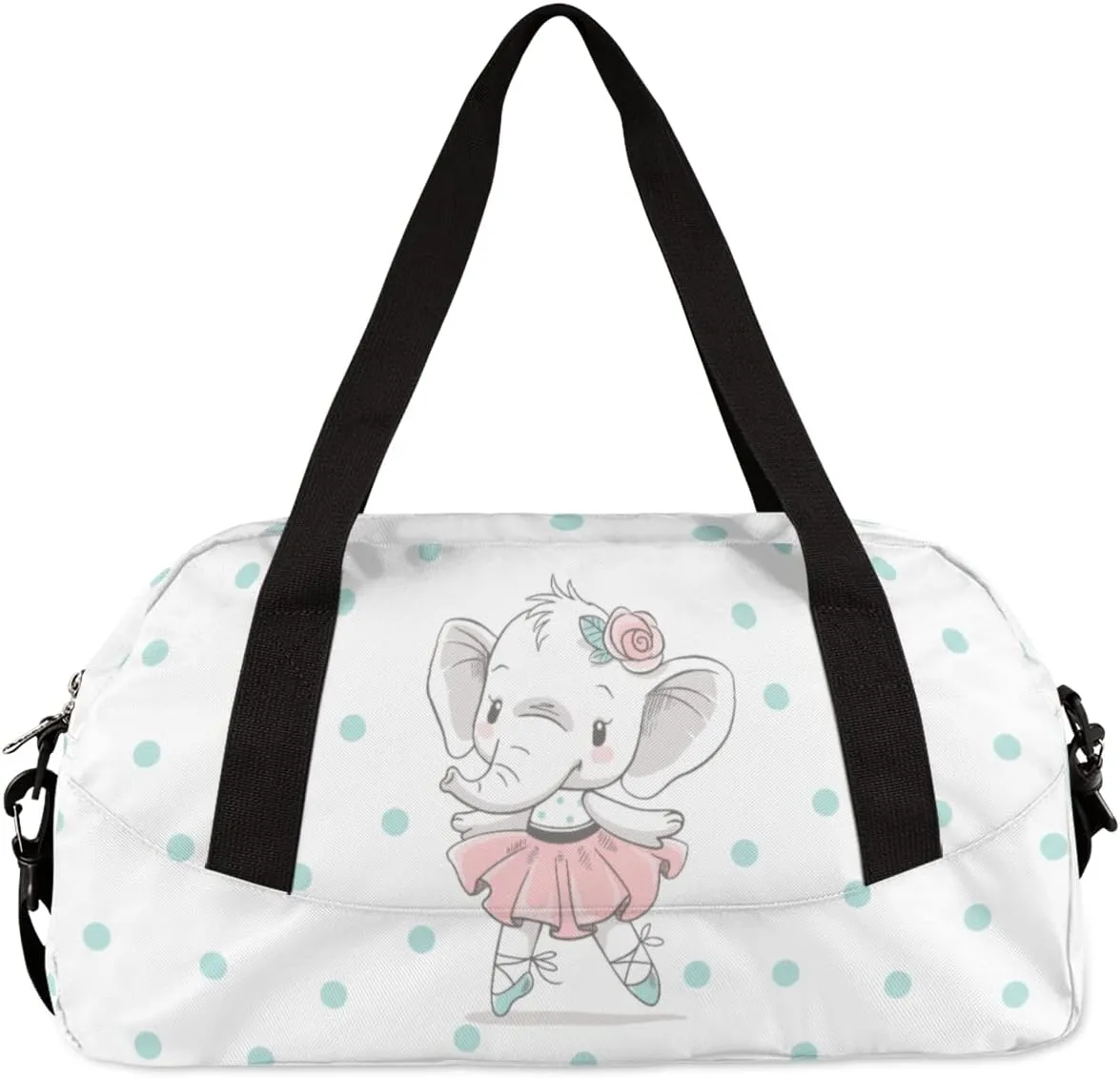 Cute Baby Elephant Kids Duffel Bag for Girls Boys Teens, FLower Dance Bag Overnight Small Duffel Bag Carry On Weekend Sports Gym Travel Bag for School Practice Gymnastics Ballet