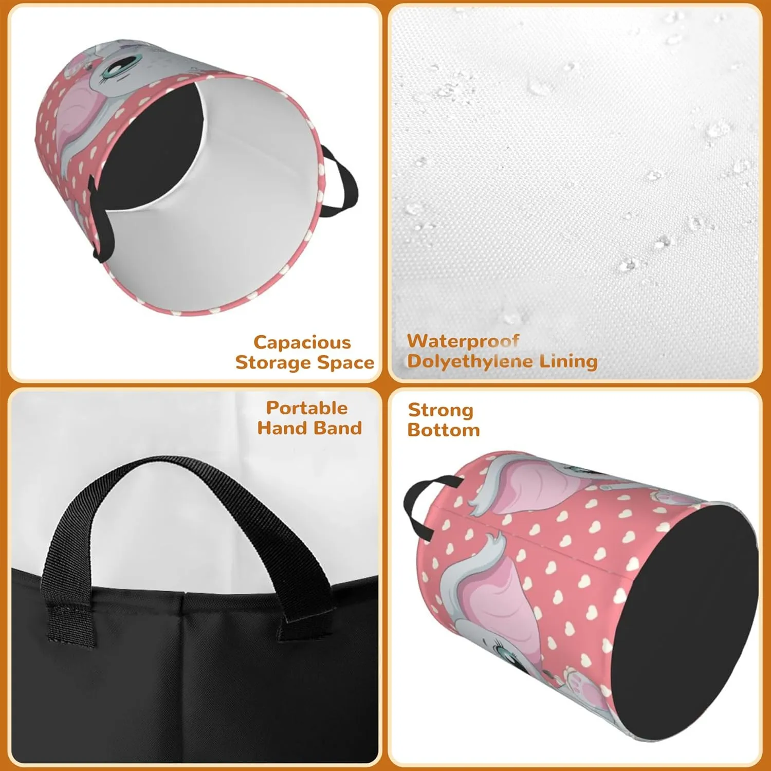 Cute Baby Elephant Laundry Basket,Pink Love Heart Foldable Laundry Hamper Waterproof Oxford Cloth Tote Bag,Clothes Storage Bucket Decorative Toy Organizer For Bathroom Bedroom 16" x 20"