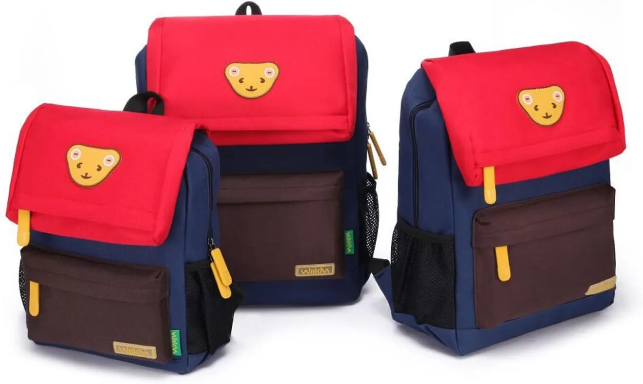 Cute Bear Kids School Backpack for Children Elementary School Bags Girls Boys Bookbags (Azure/Red/Coffee, Medium)