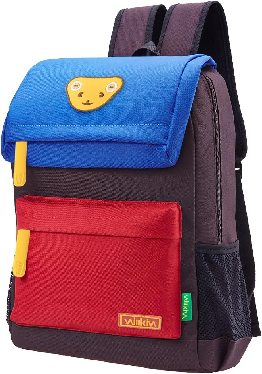Cute Bear Kids School Backpack for Children Elementary School Bags Girls Boys Bookbags (Azure/Red/Coffee, Medium)