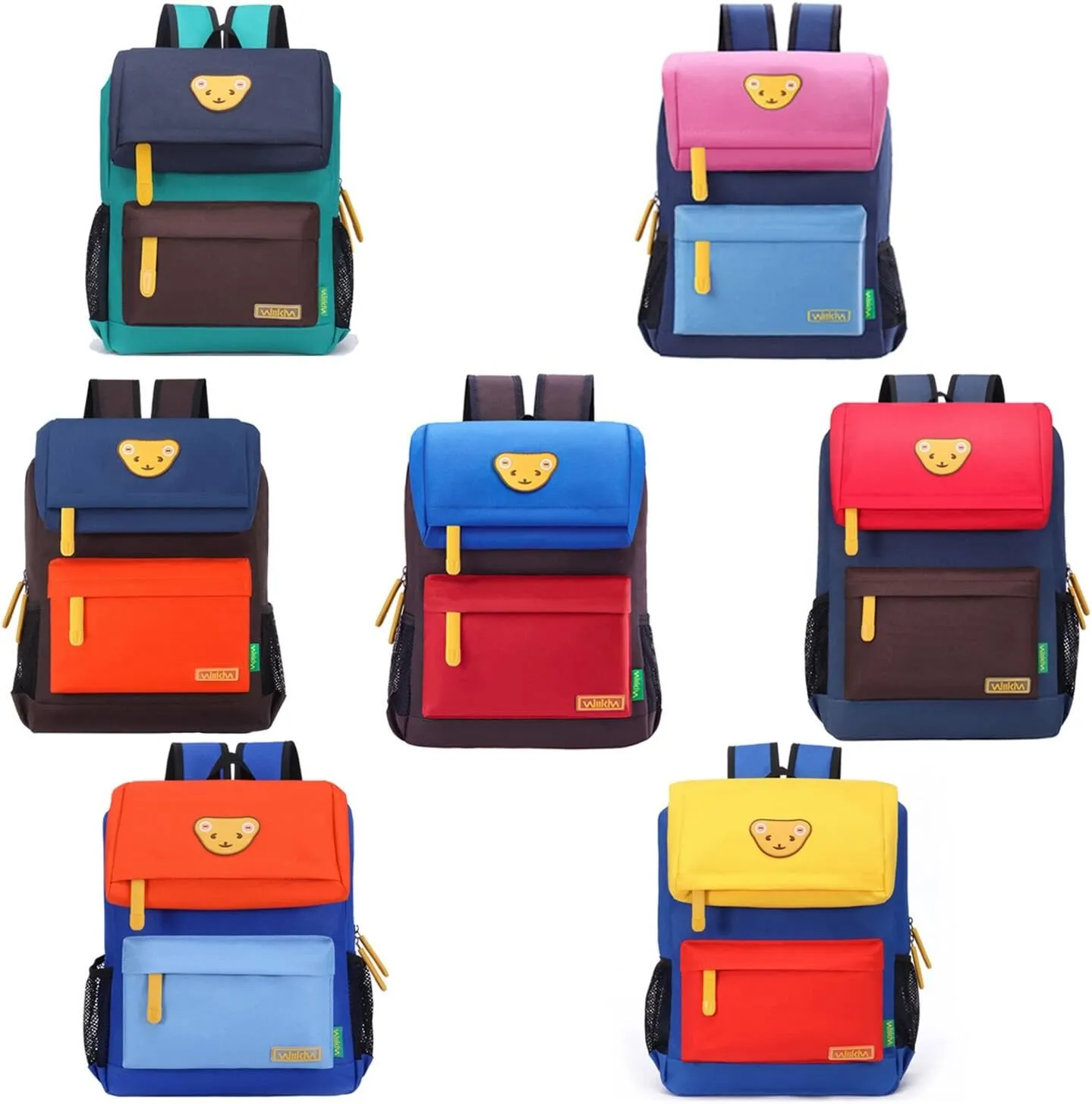 Cute Bear Kids School Backpack for Children Elementary School Bags Girls Boys Bookbags (Azure/Red/Coffee, Medium)