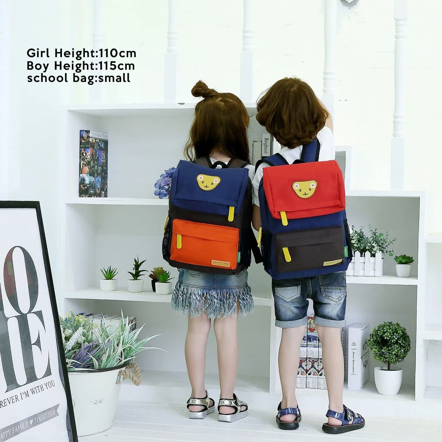 Cute Bear Kids School Backpack for Children Elementary School Bags Girls Boys Bookbags (Azure/Red/Coffee, Medium)