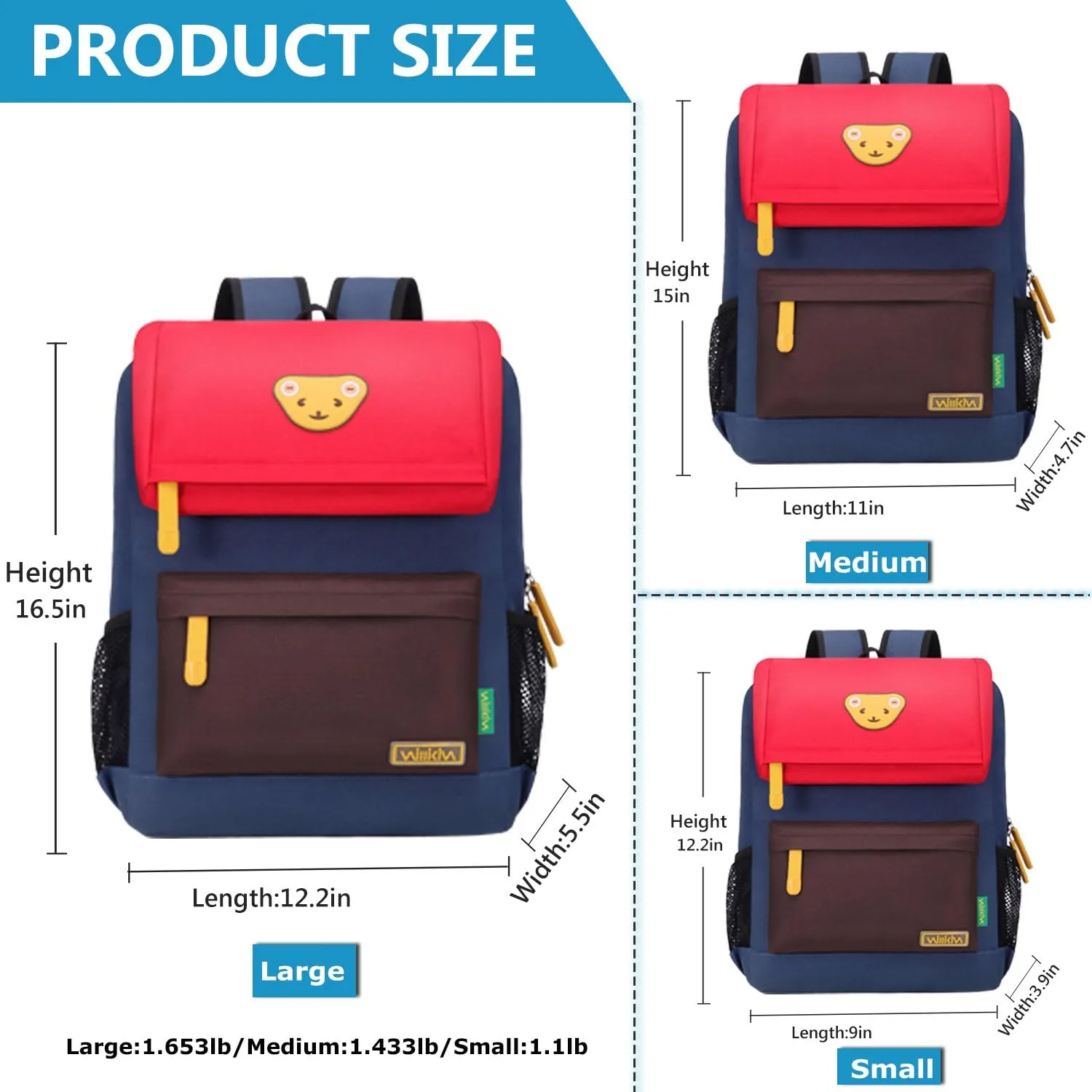 Cute Bear Kids School Backpack for Children Elementary School Bags Girls Boys Bookbags (Dark Blue/Coffee/Green, Medium)