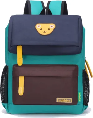 Cute Bear Kids School Backpack for Children Elementary School Bags Girls Boys Bookbags (Dark Blue/Coffee/Green, Medium)