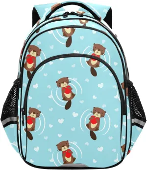 Cute Beaver Heart Pattern Backpack for Kids Elementary School Bag Boys Girls Bookbag Travel Backpack Daypack